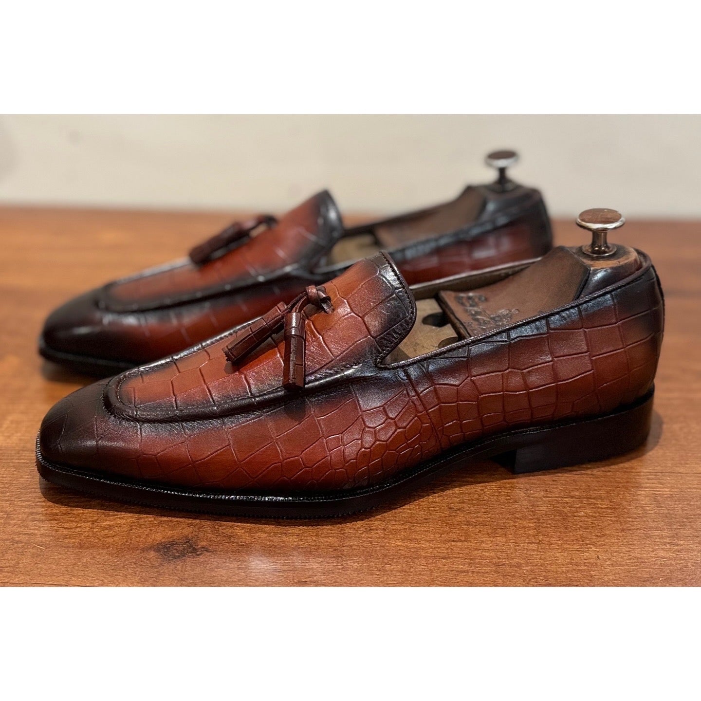 Studland - Tan Croco Tassel Loafers