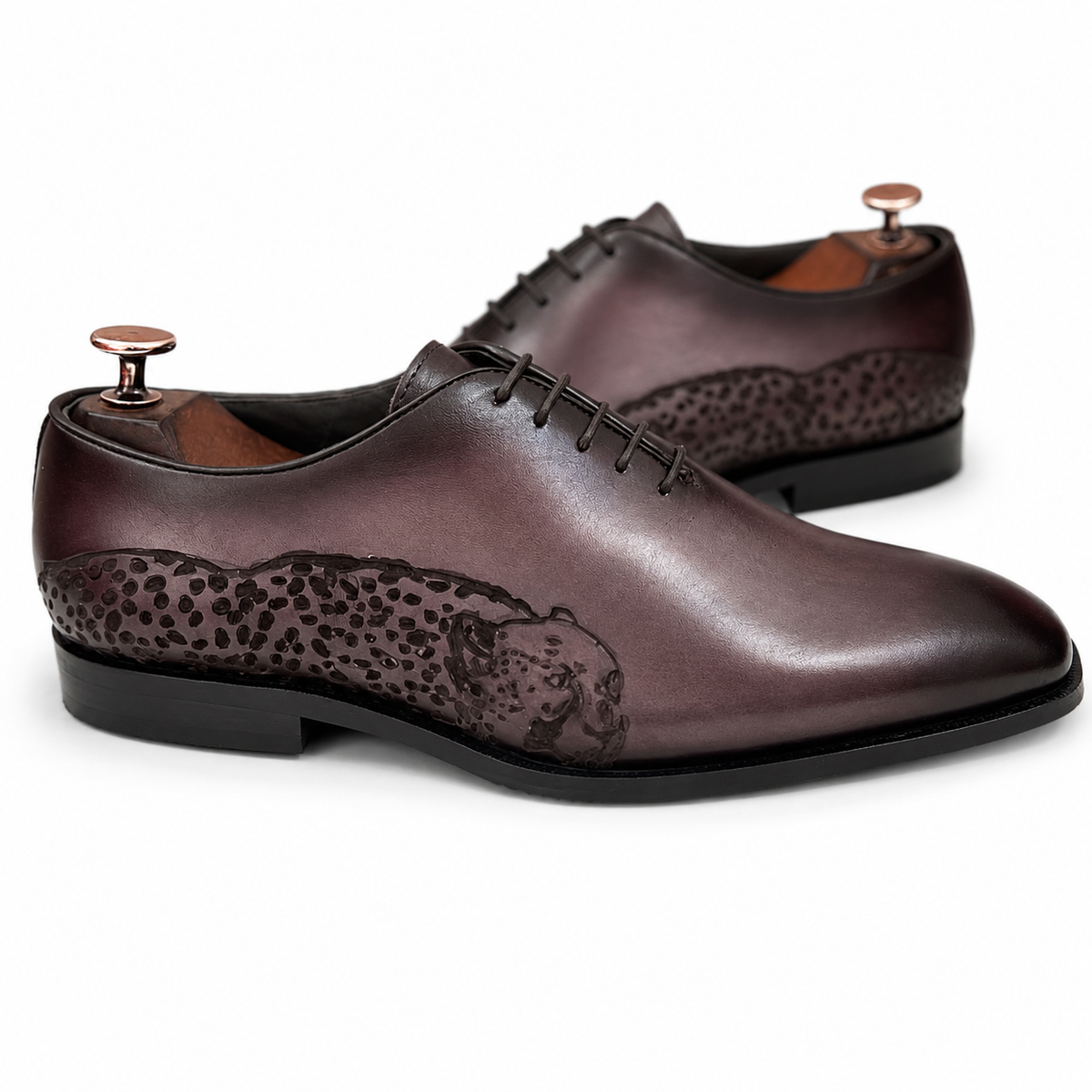 Smoky Mocha Embossed Leather Oxford Shoes