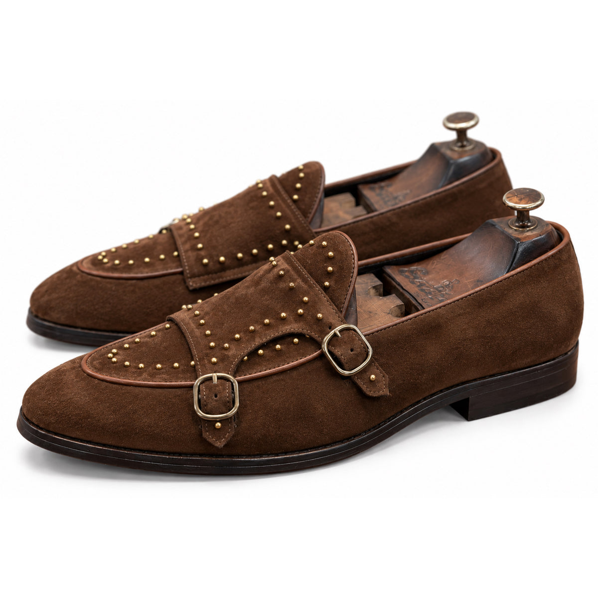 Cacao Studded Double Monk Straps