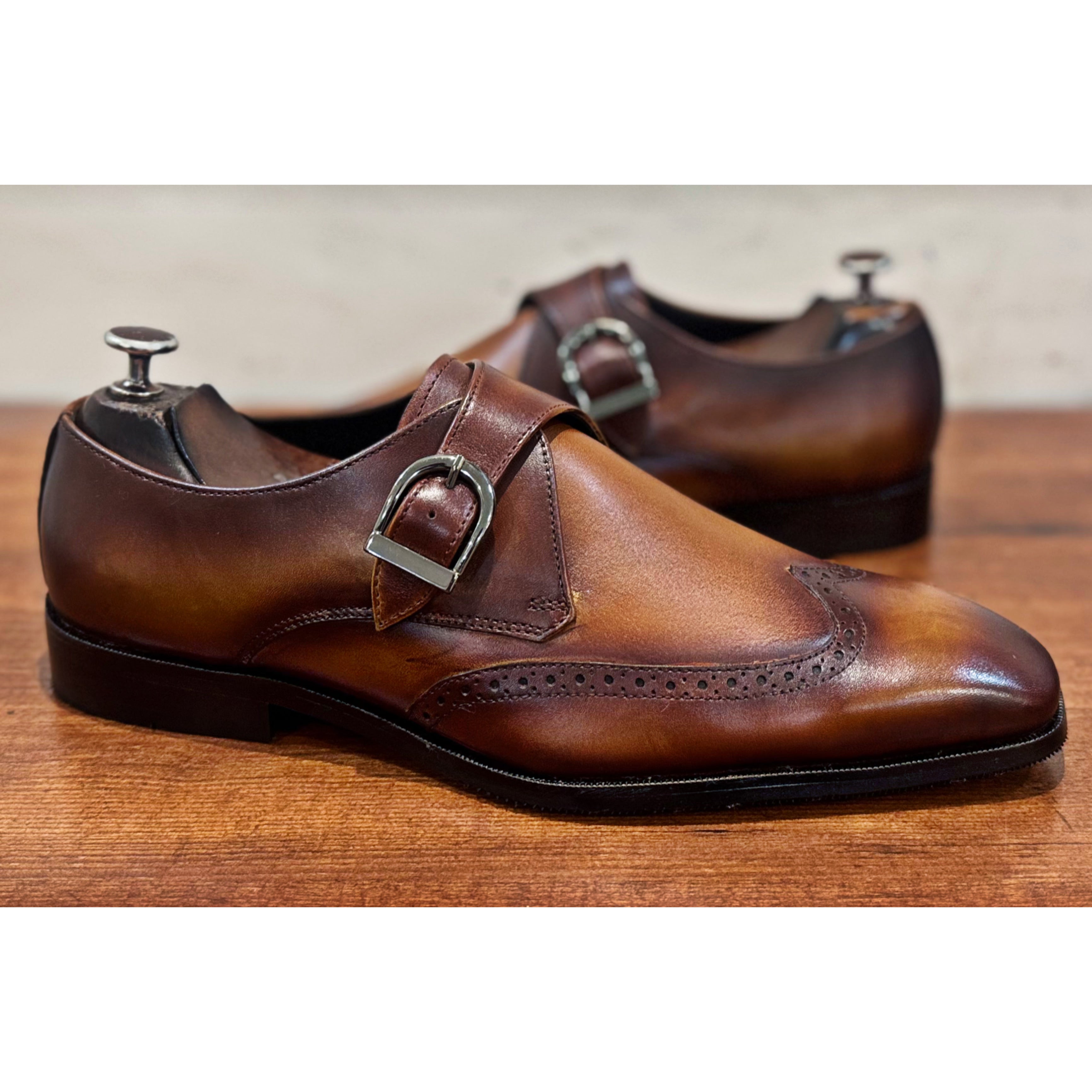 Tan Single Monk Strap Hand Patina