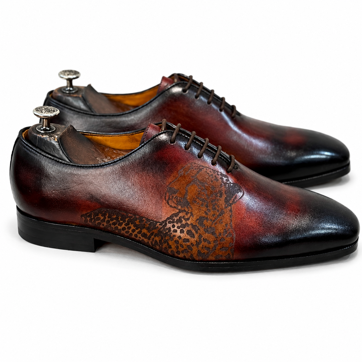 Hand-Painted Leather Oxford Shoes | Brown Designer Luxury Dress Shoes