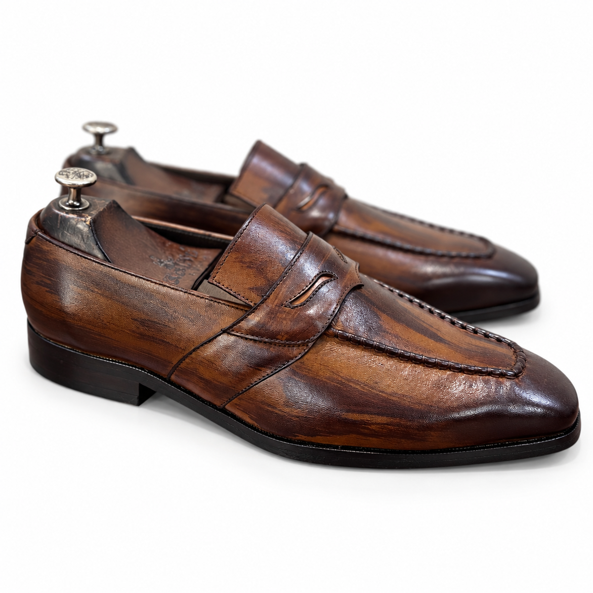 The Lorenzo Patina Loafer – Handmade Burnished Brown Penny Loafers