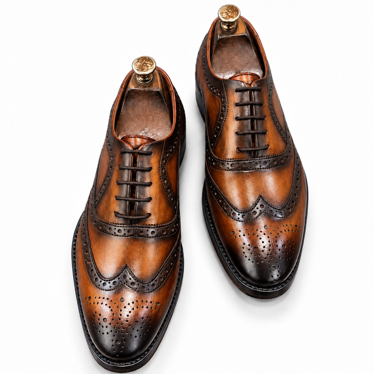 Cognac Royale Hand-Patina Wingtip Oxford Shoes