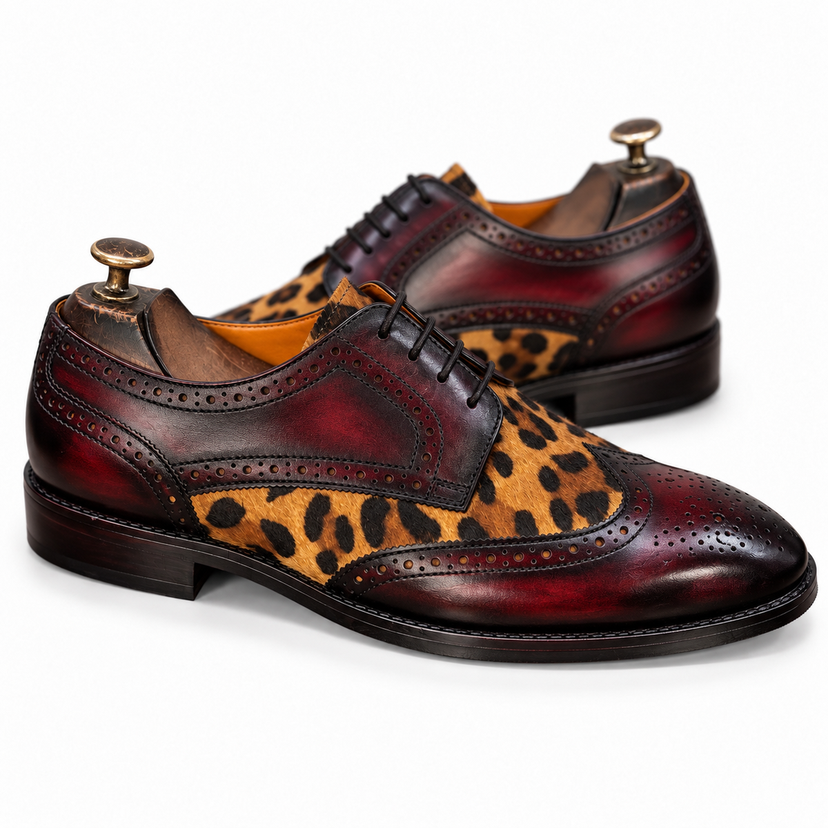 Bordeaux Leopard Wingtip Derby Shoes