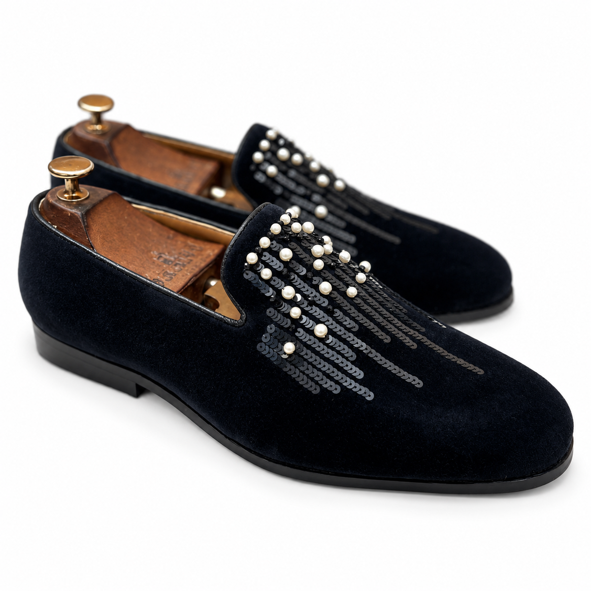 Tadeo Black Embroidered Slip-Ons