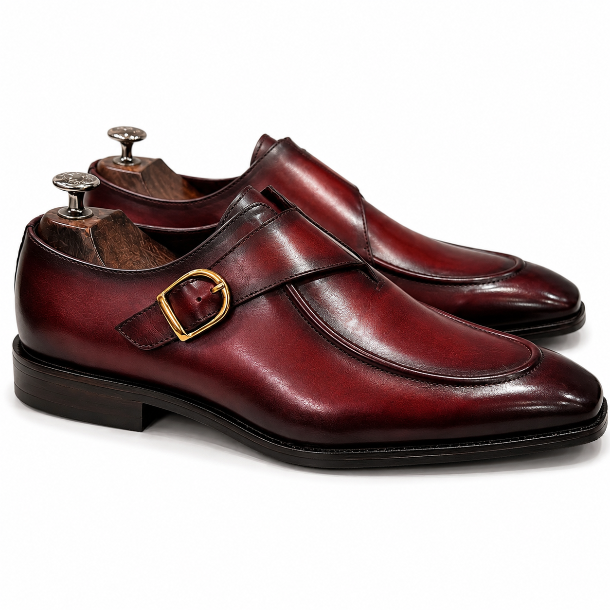 Royal Burgundy Handcrafted Leather Single Monk Strap Shoes