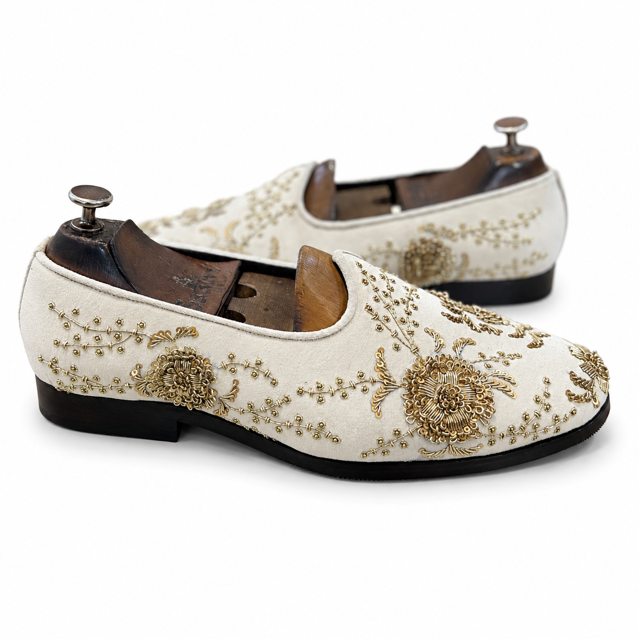 Off White Velvet Gold Zardosi Embroidery