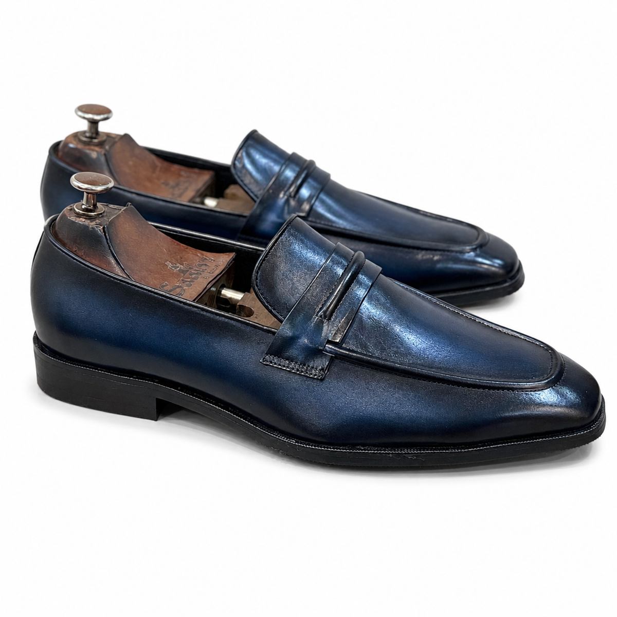 Blue Hand Finished Penny Loafers