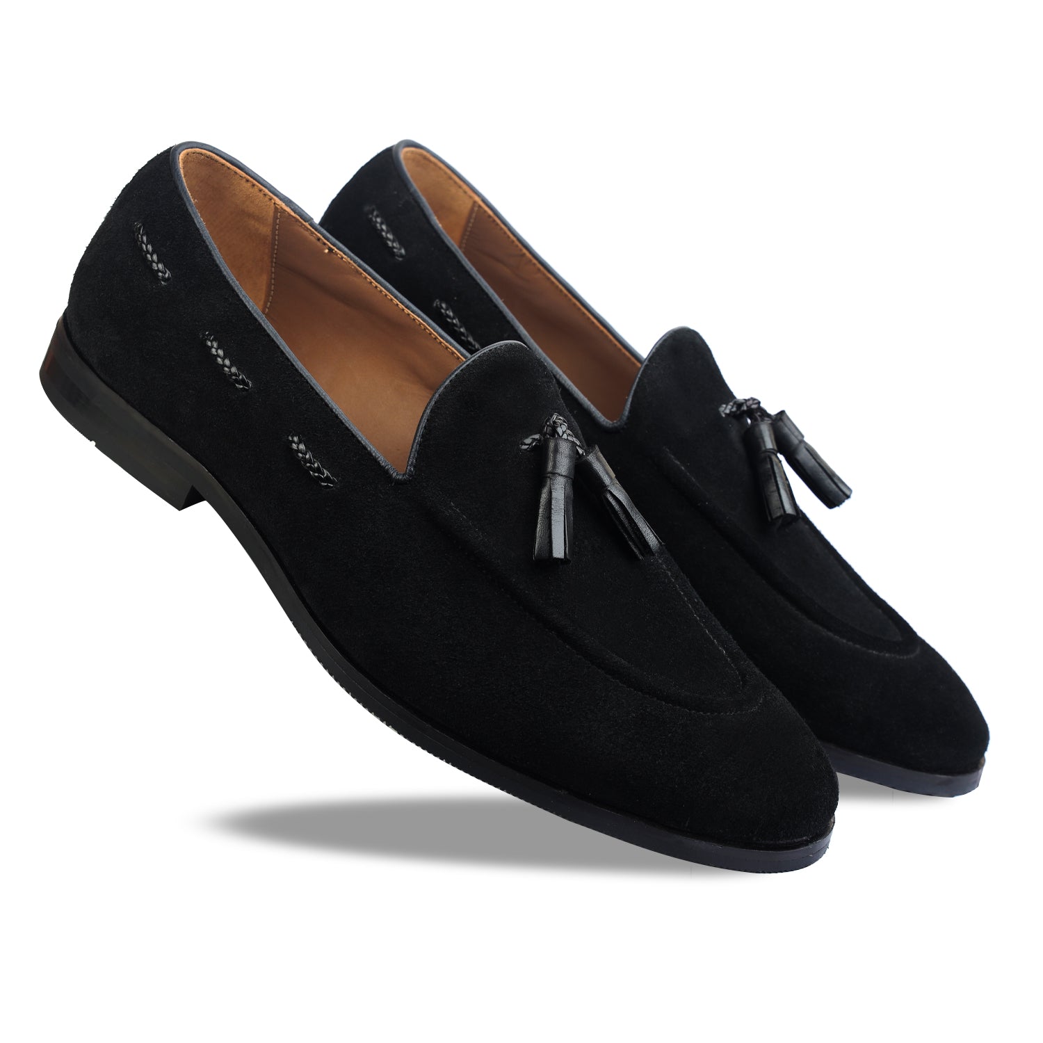 Black Suede Loafers With Tassels