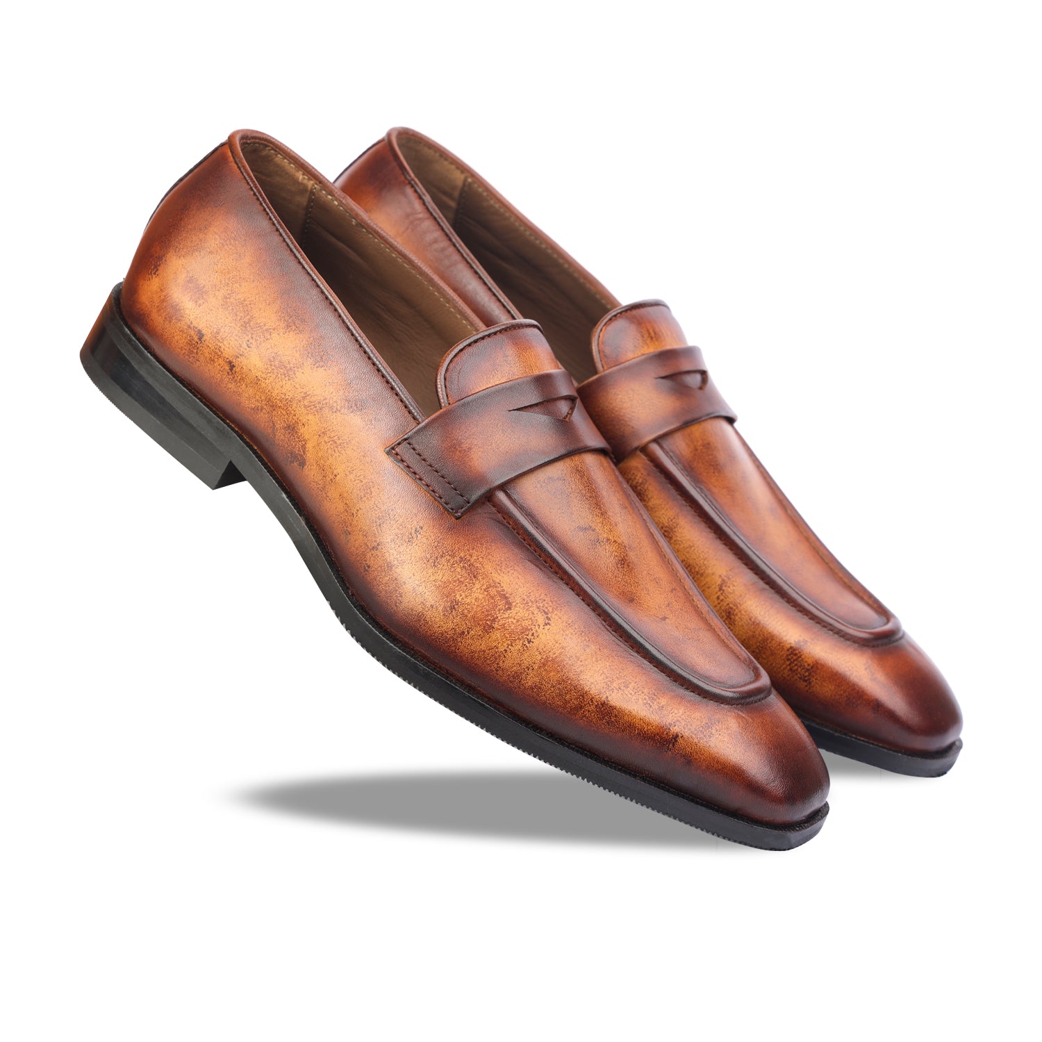 Tan Hand Patina Penny Loafers