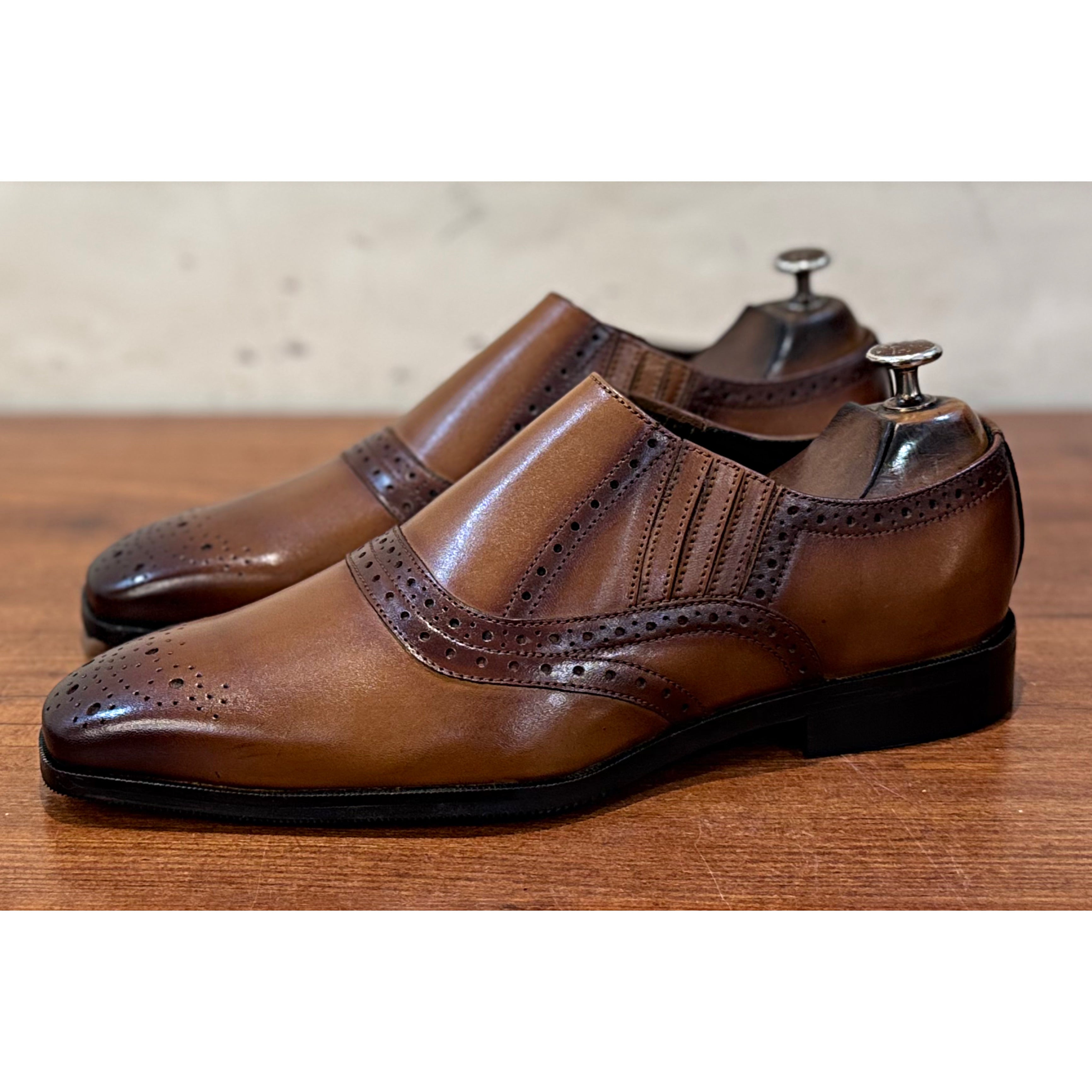 Cognac Slip-on Genuine Leather Loafer with Medallion Style