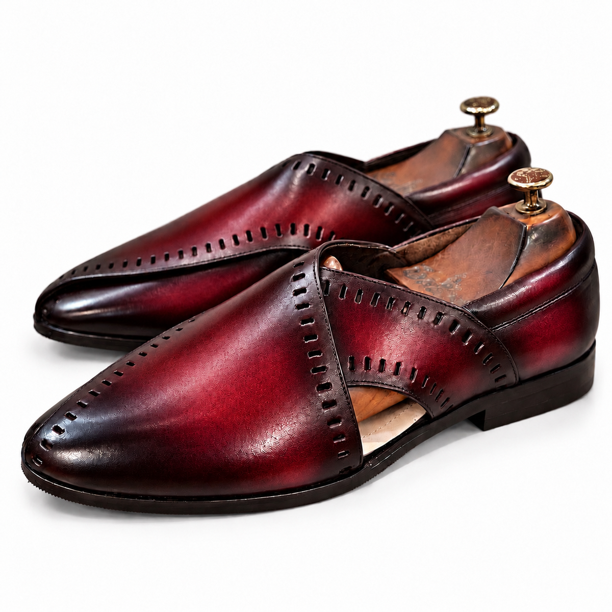 Crimson Nawab — Burgundy Hand-Patina Cut-Out Peshawari
