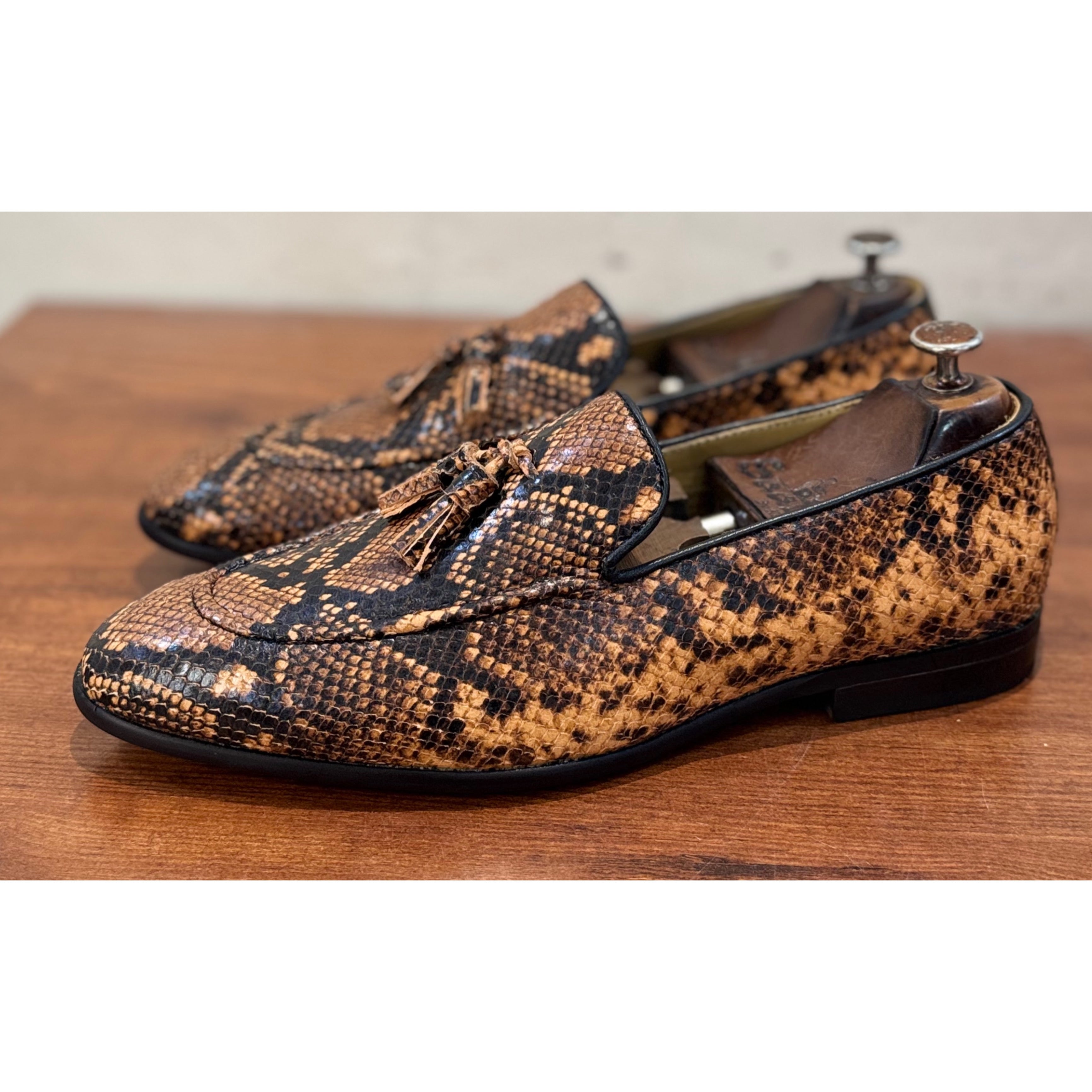 Exotic Snake Foil Loafers Tan