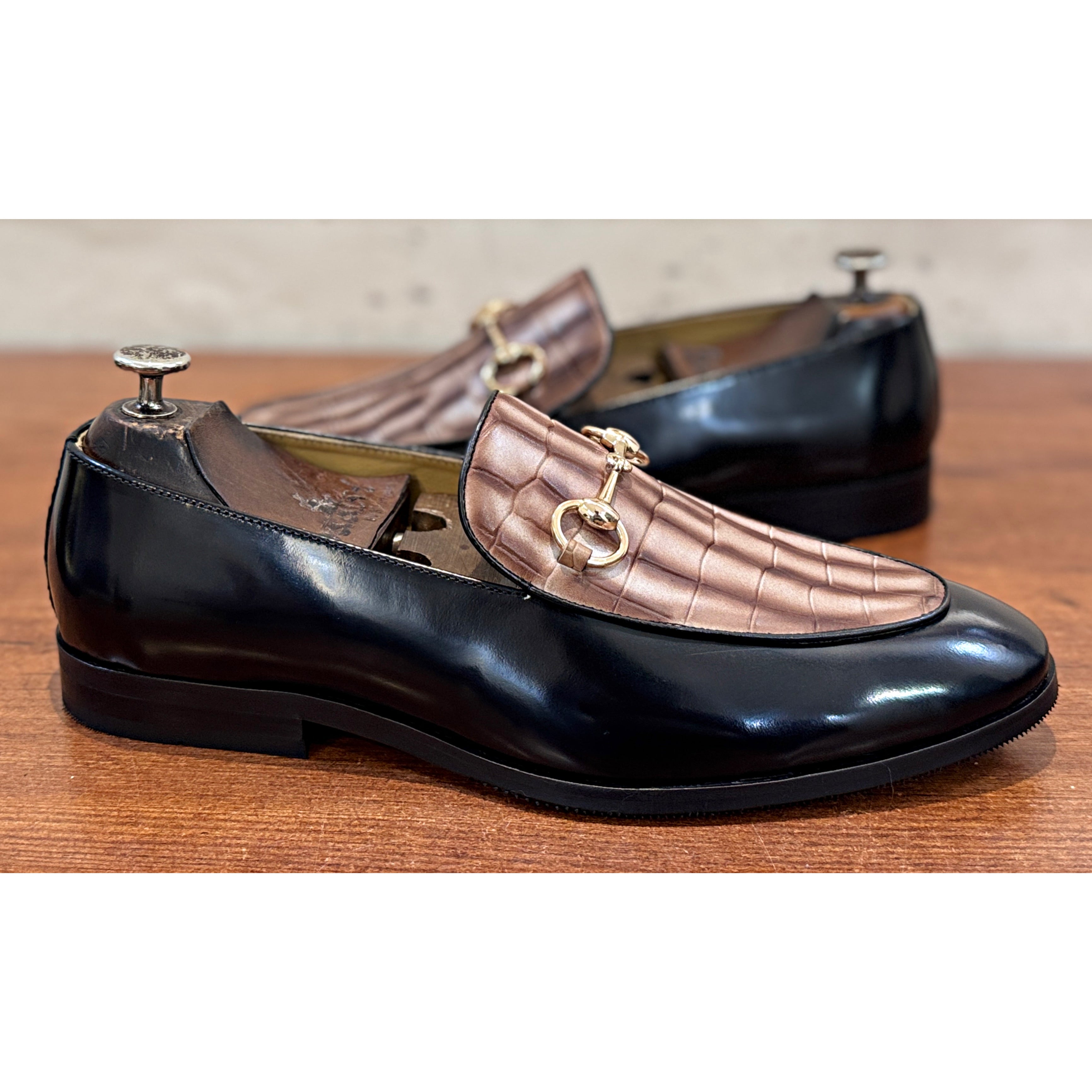 The Noir Croco Horsebit Loafer – Black & Bronze Luxury Leather Loafers