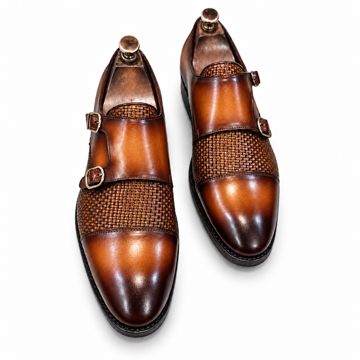 Aureo Cognac — Cognac Brown Hand-Patina Double Monk Strap