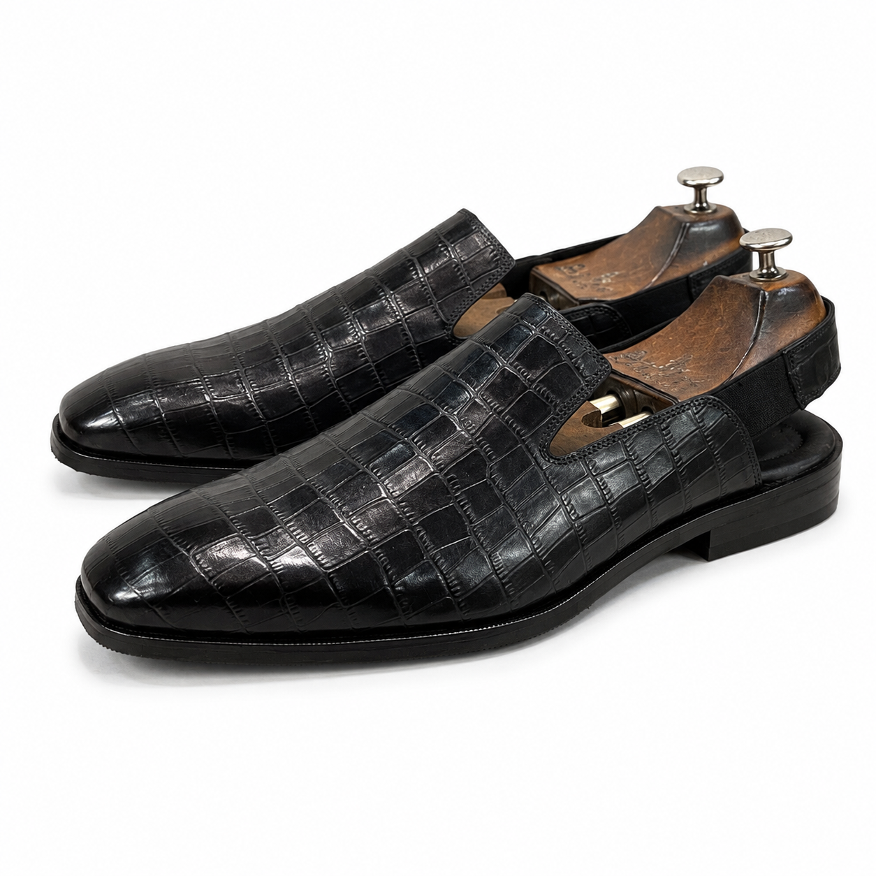 Saalvi Nocturne Croc Luxe Elastic Mules