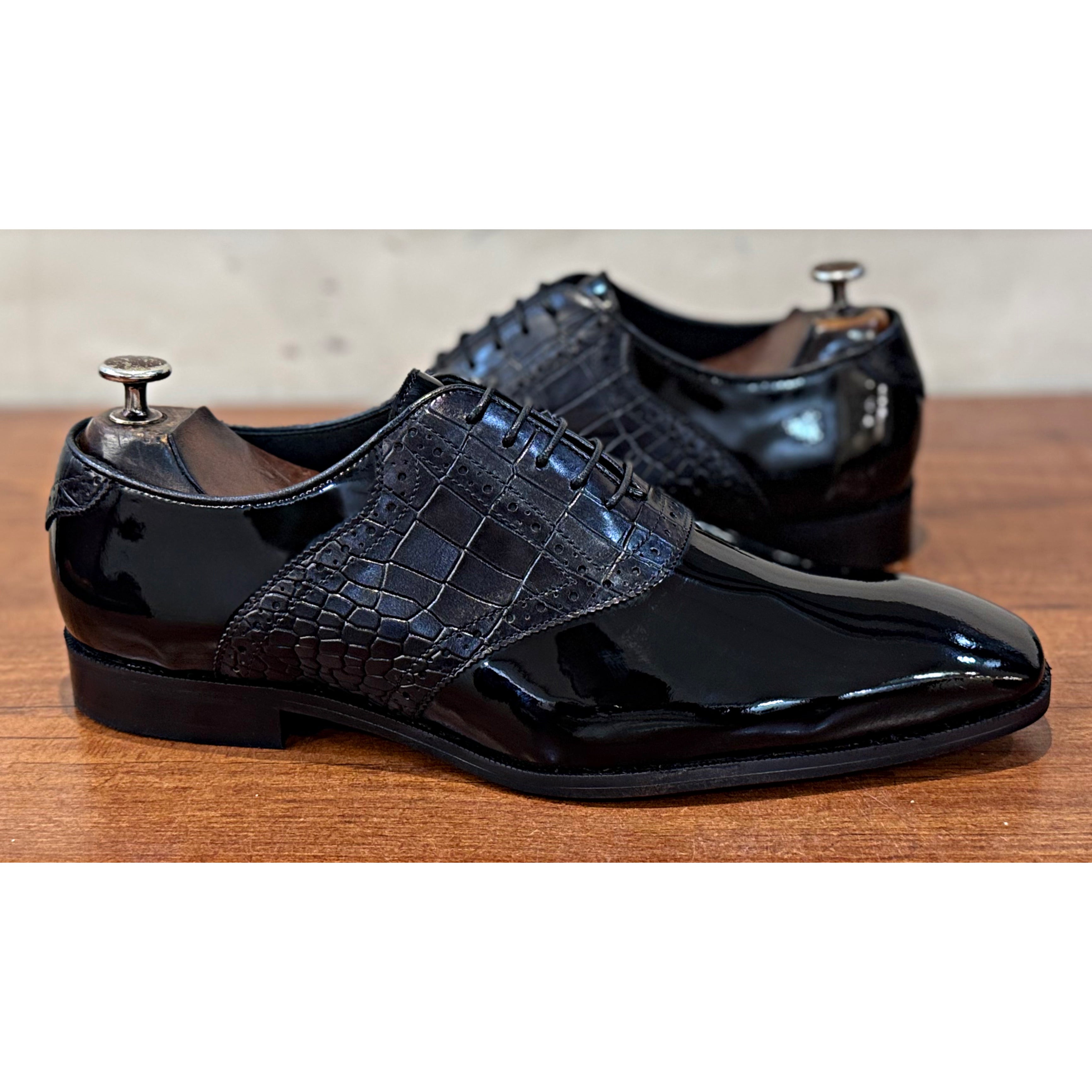 Black Patent Oxfords Croco