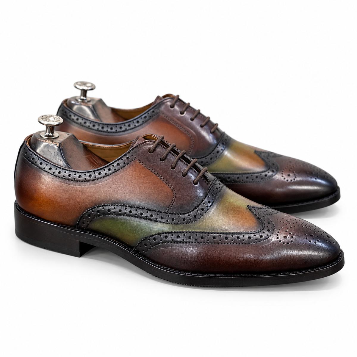 Olive Cognac Hand-Patina Wingtip Oxford
