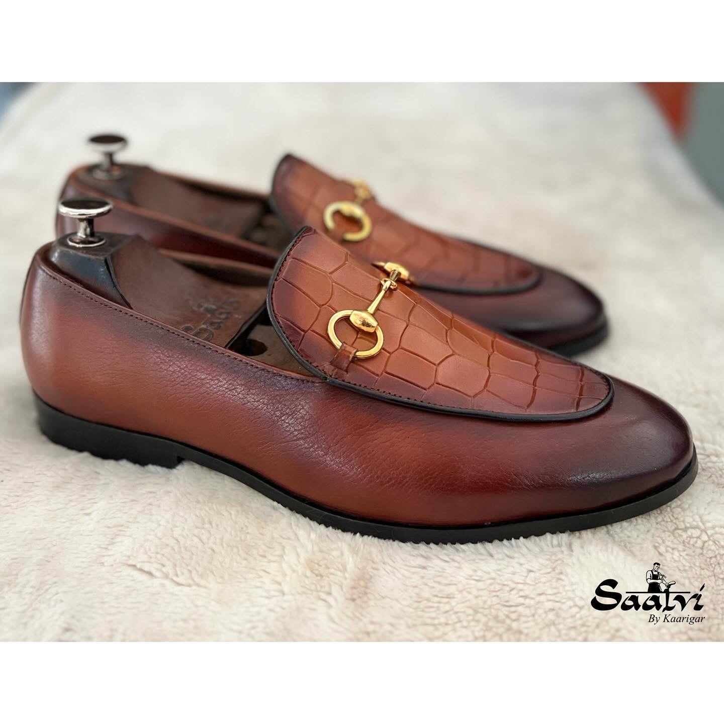 Tan Croco Horsebit Loafers