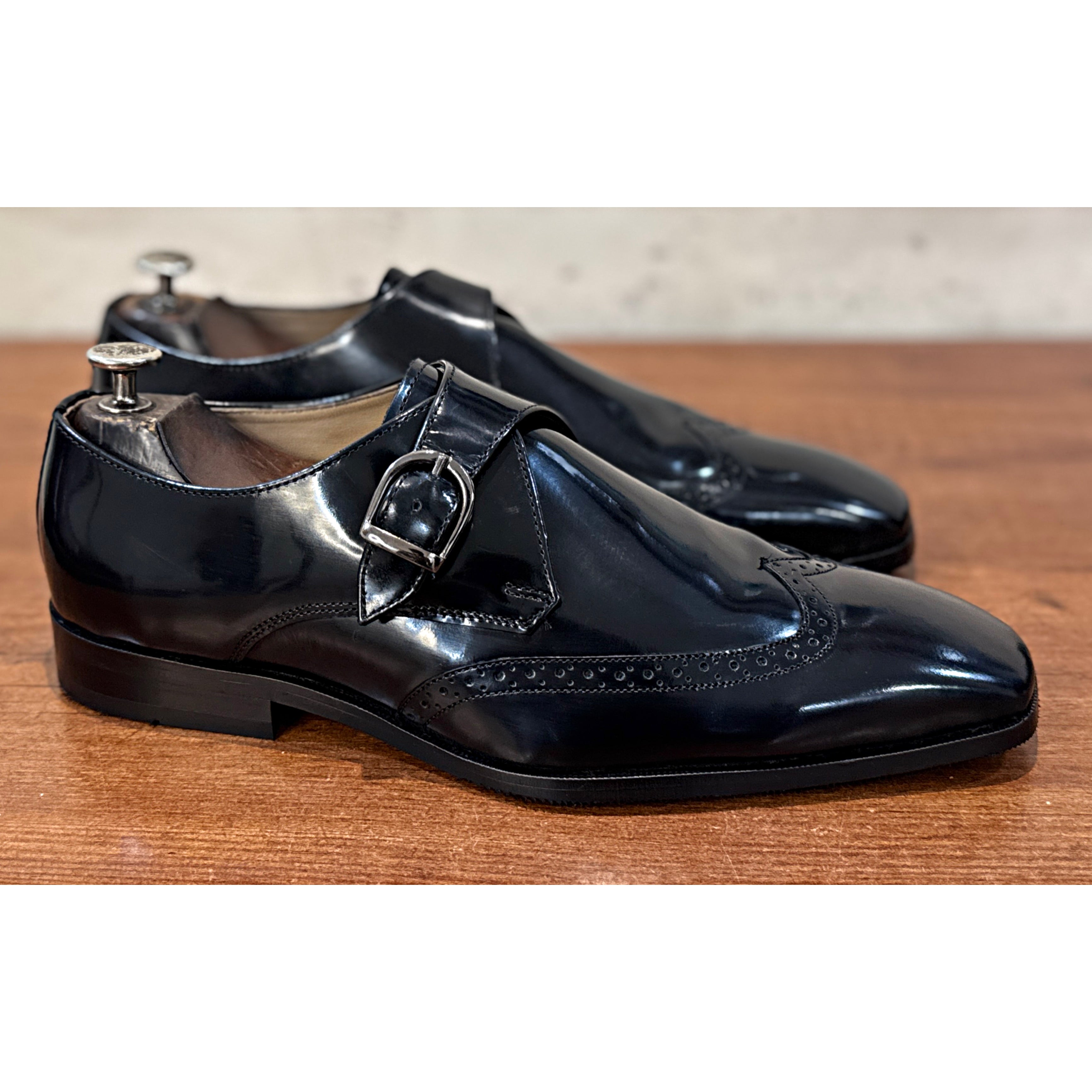 Black Patent Leather Monk Strap Shoes – Luxury Single Buckle Formal Dress Shoes