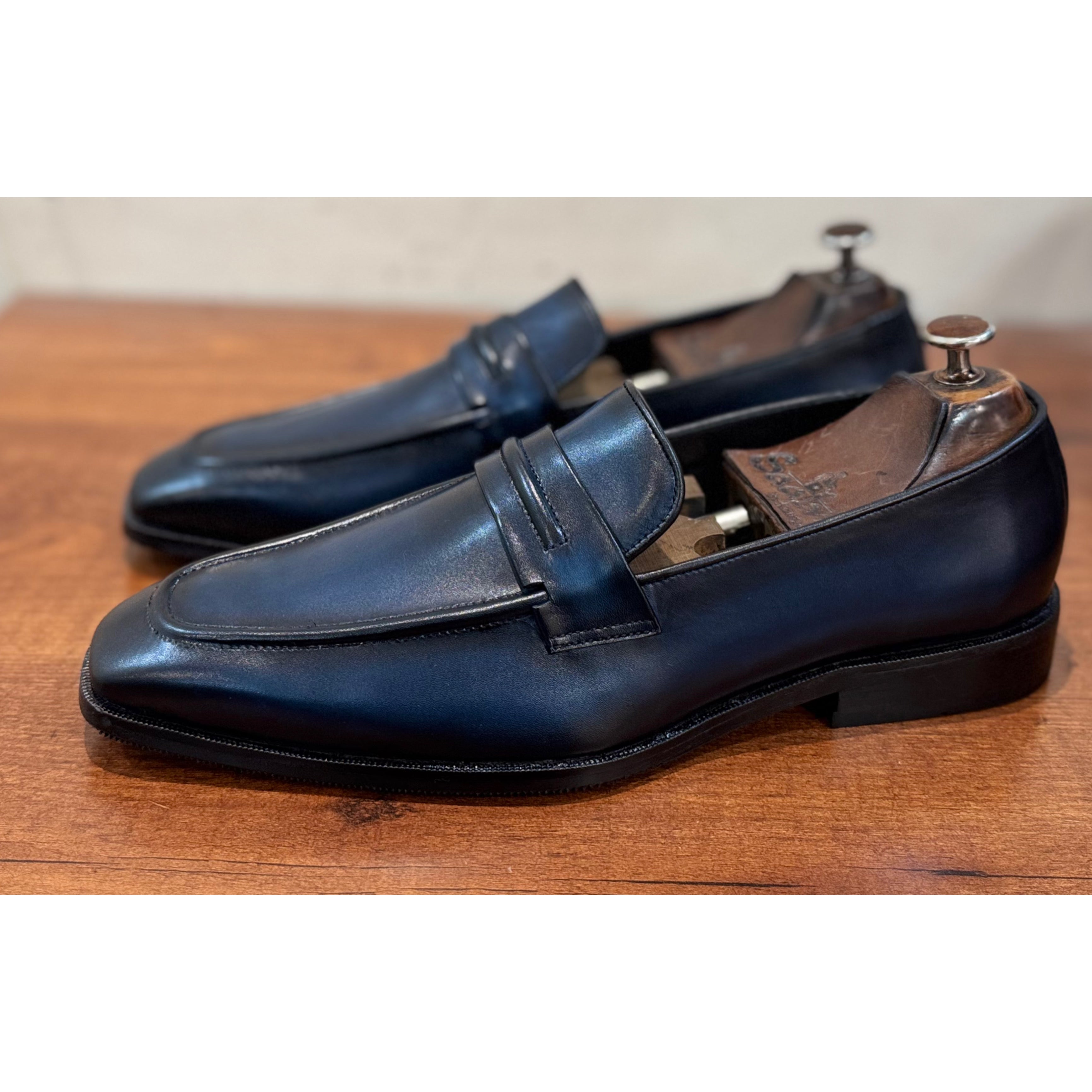 Blue Hand Finished Penny Loafers
