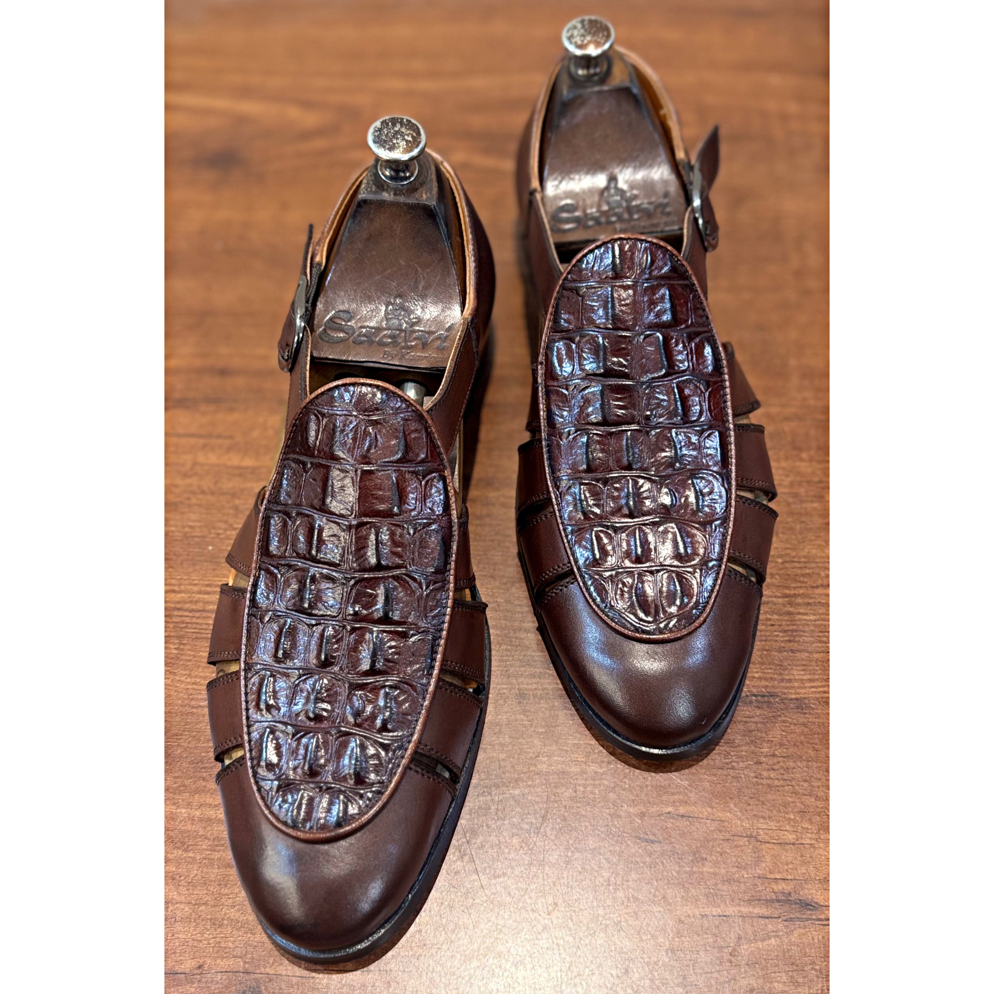 Tan Brown Roman Sandal Croco