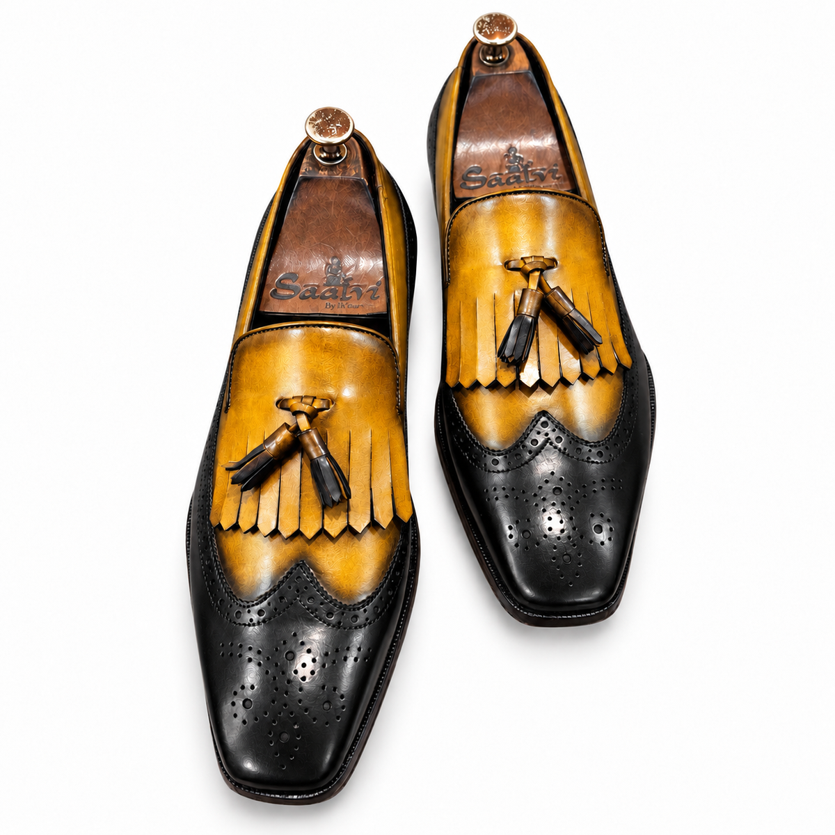 Mustard Noir Kiltie Tassel Loafers