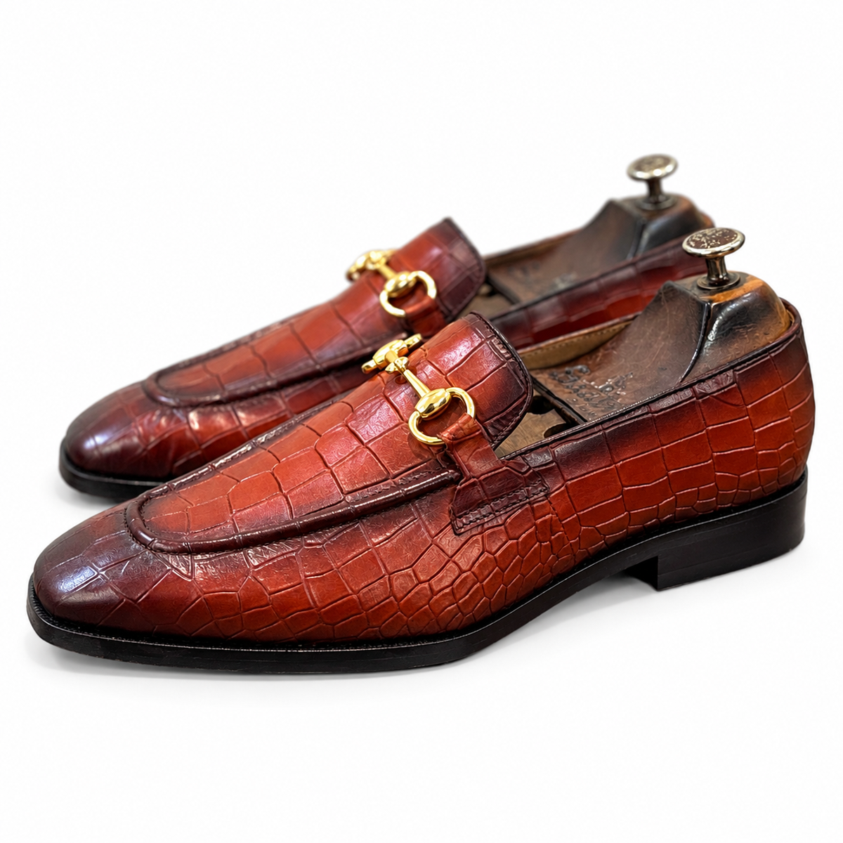 Savoy Spectator Monaco Croco Horsebit Loafers – Cognac Brown
