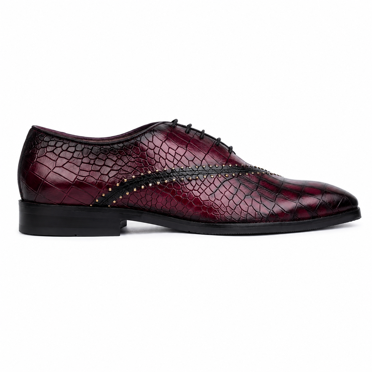 The Bordeaux Sovereign – Croc-Embossed Studded Oxford