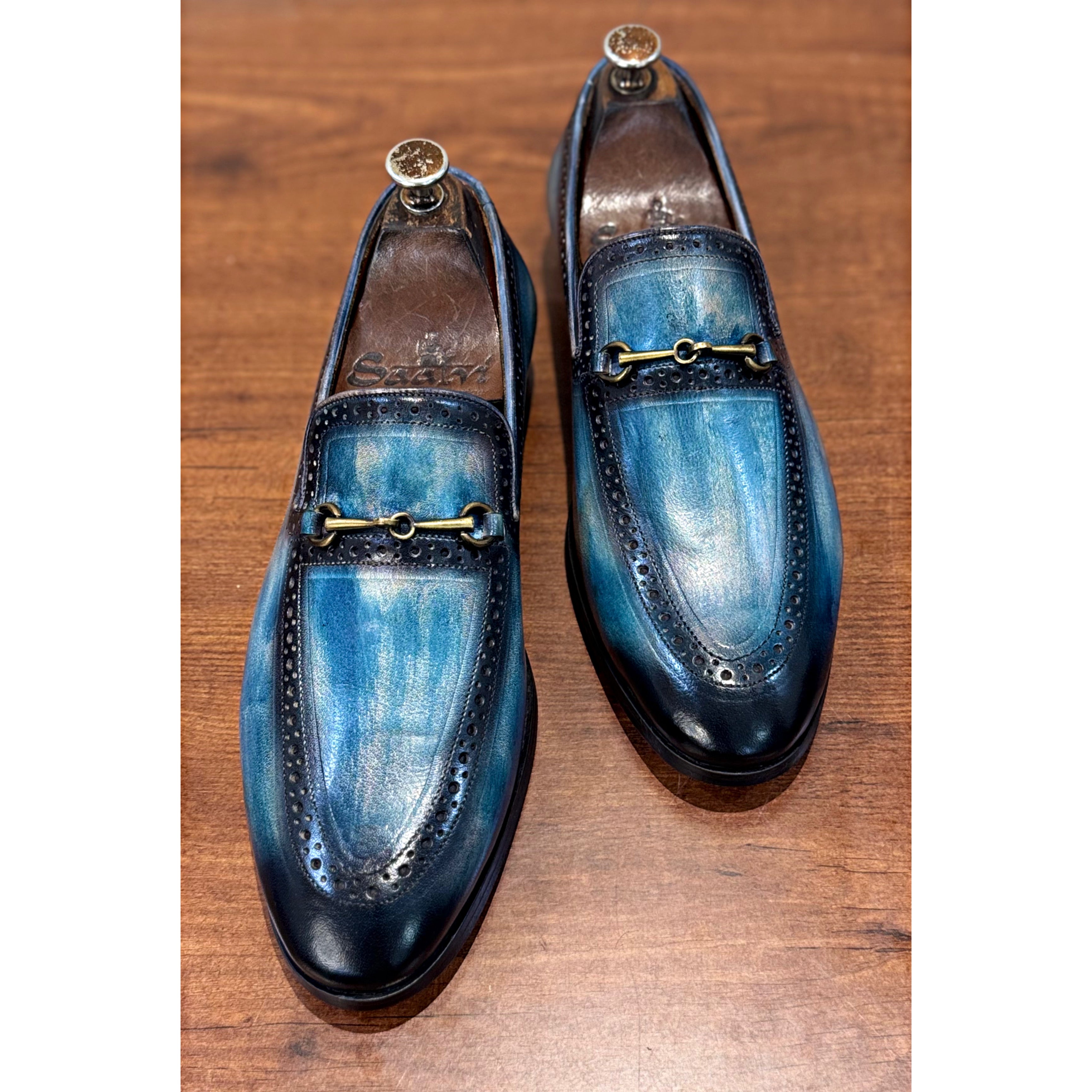 Semi Brogue Loafers Blue Hand Patina