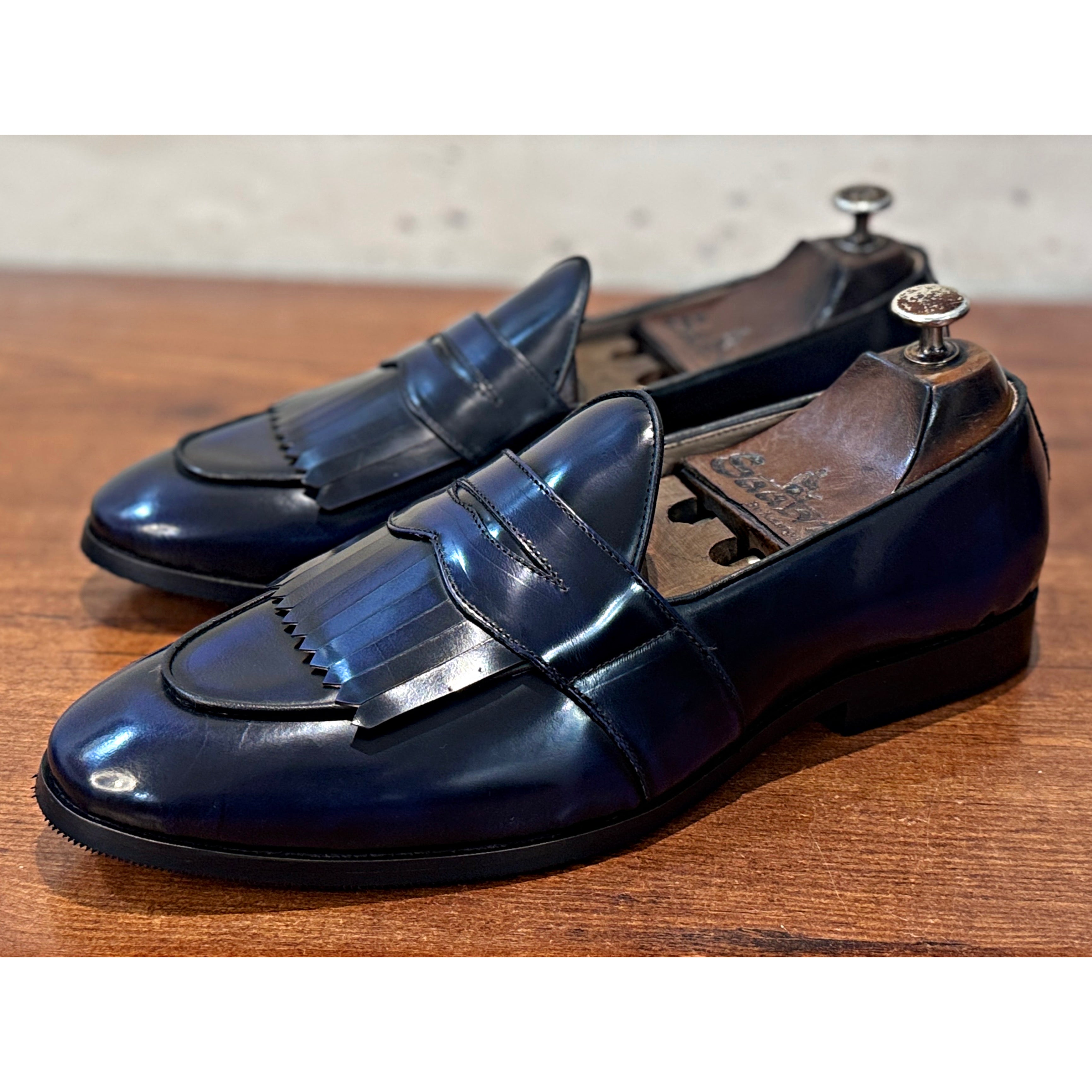 Blue Belgian Loafers for Men – Leather Fringe Slip-On Formal Shoes