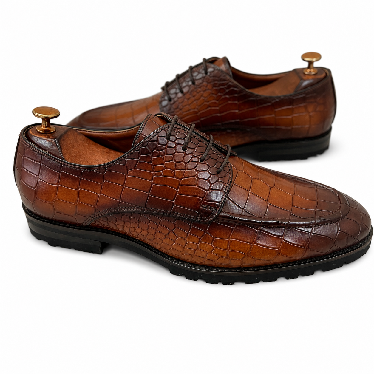 Cognac Croco Derby