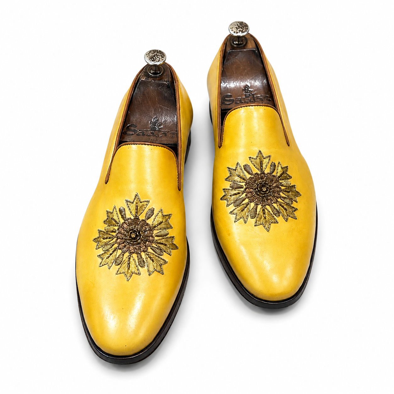 Saffron Bloom Handcrafted Embroidered Leather Loafers