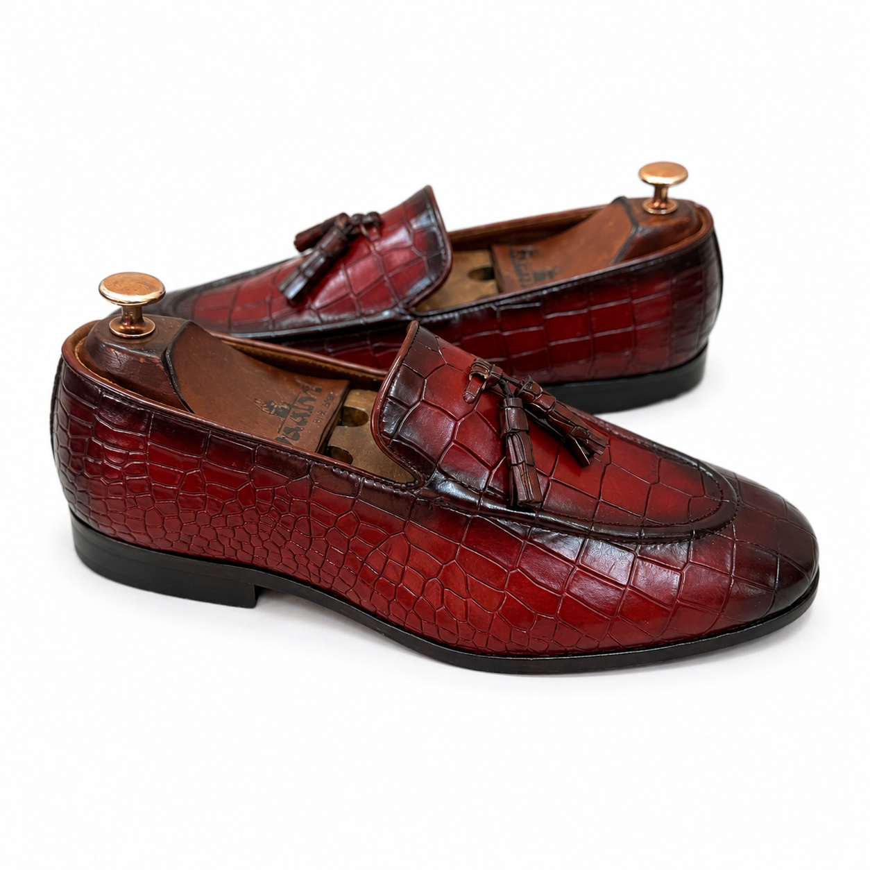 The Bordeaux Croco Tassel Loafers