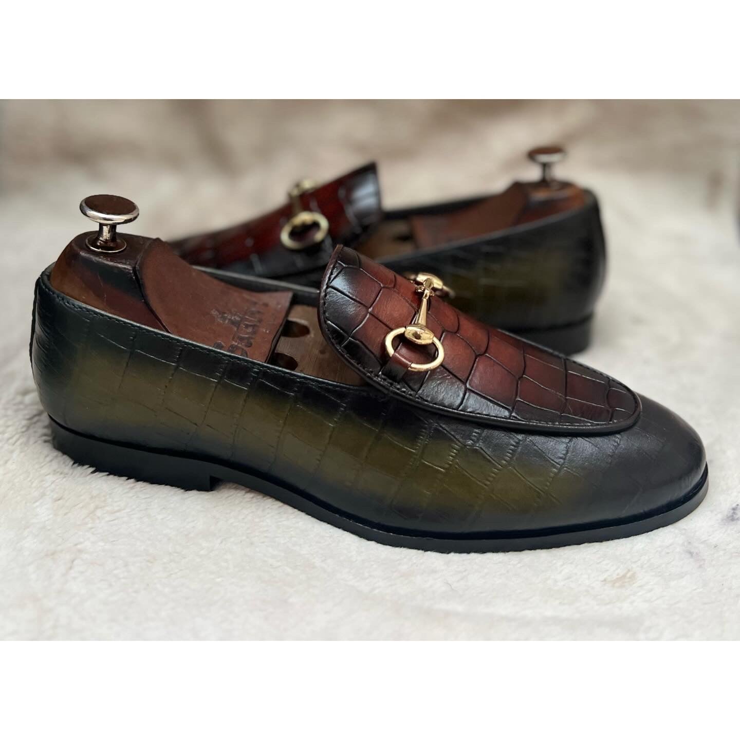 Horsebit Loafers Hand Patina Green