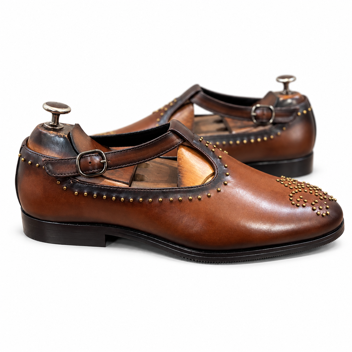 Aranya Brown Bajri Studded Leather Sandals