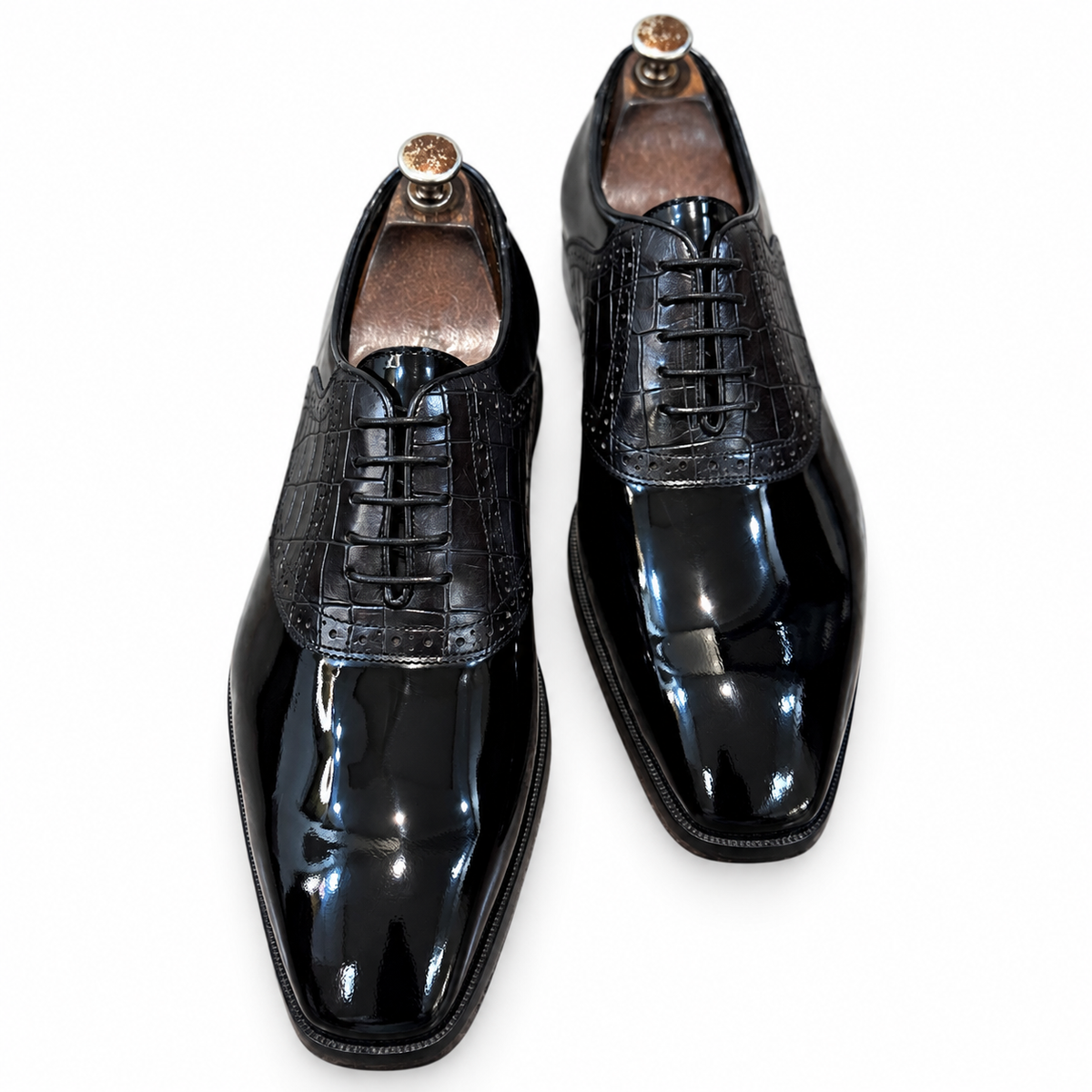Noir Croco Élégance Patent Oxfords