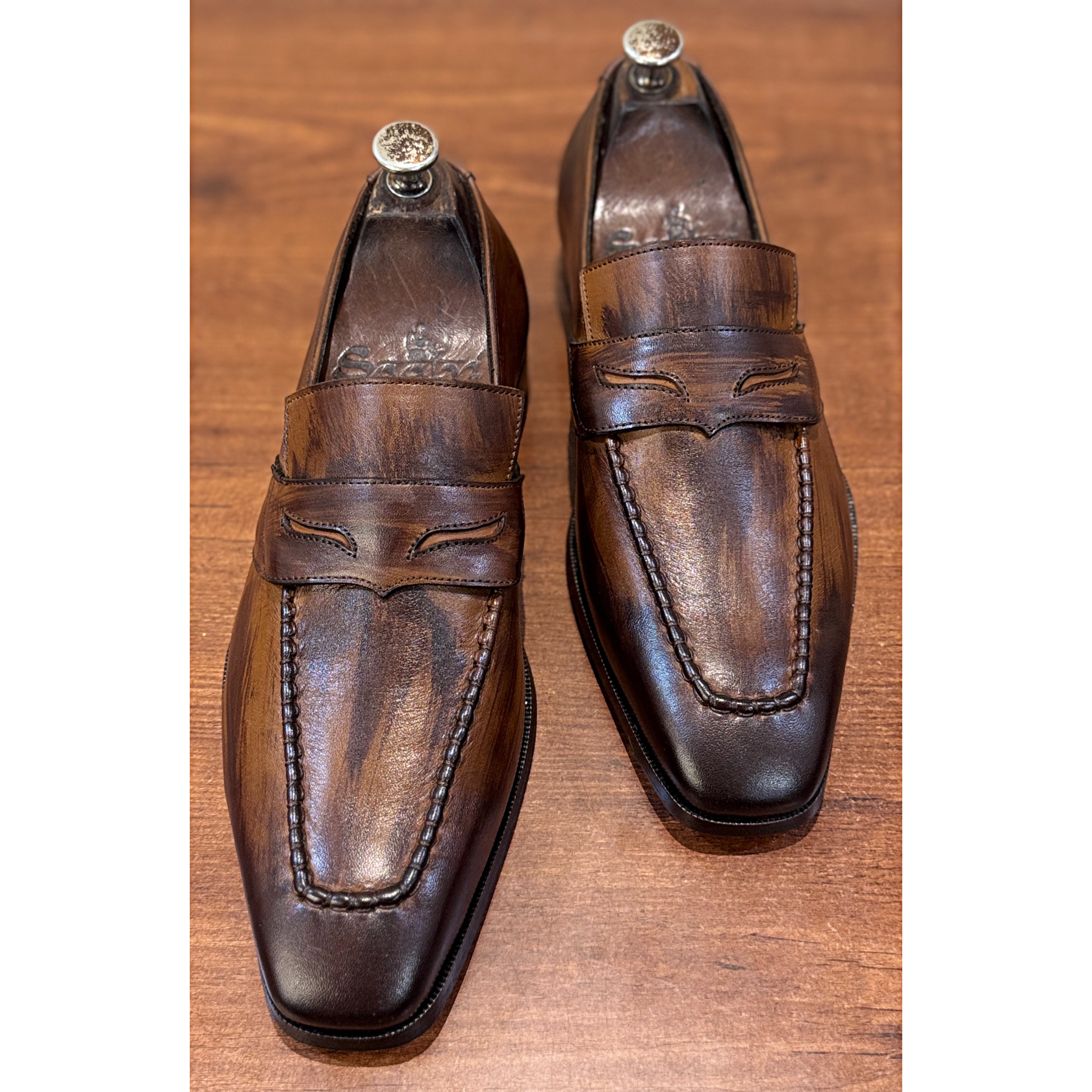 The Lorenzo Patina Loafer – Handmade Burnished Brown Penny Loafers