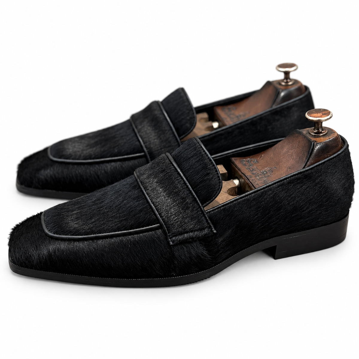 Black Hair-On Leather Loafers for Men