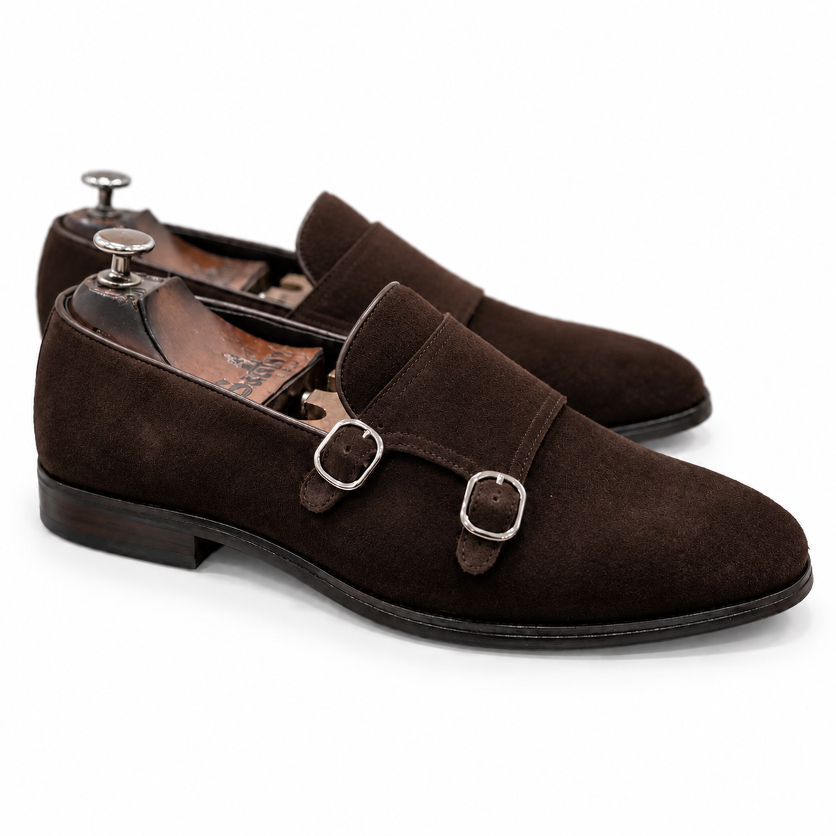 Espresso Double Monk Suede Shoes