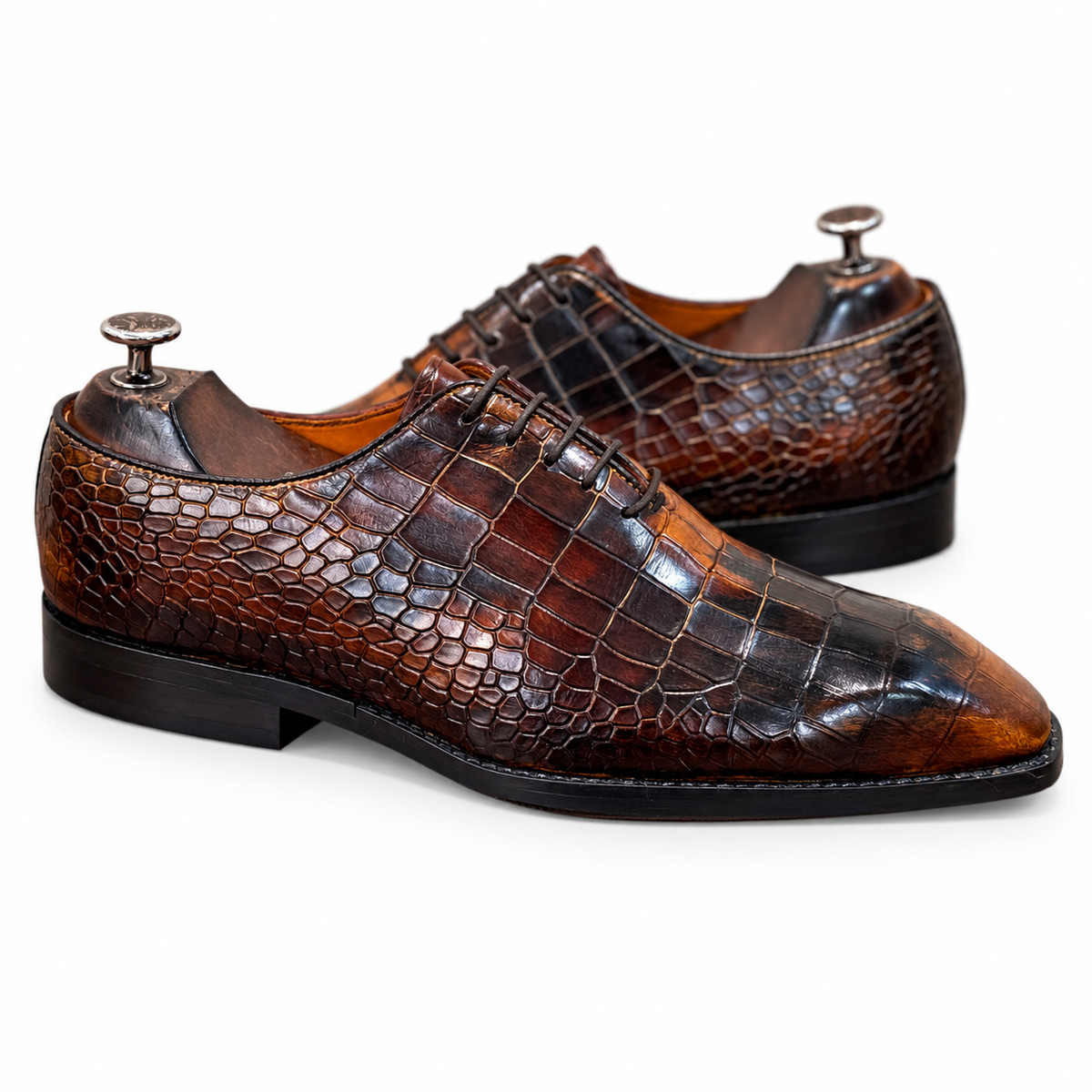 Amber Croc Embossed Leather Oxfords Italia