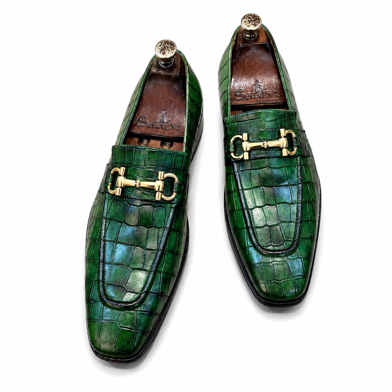 Emerald Croc Horsebit Loafers – Green
