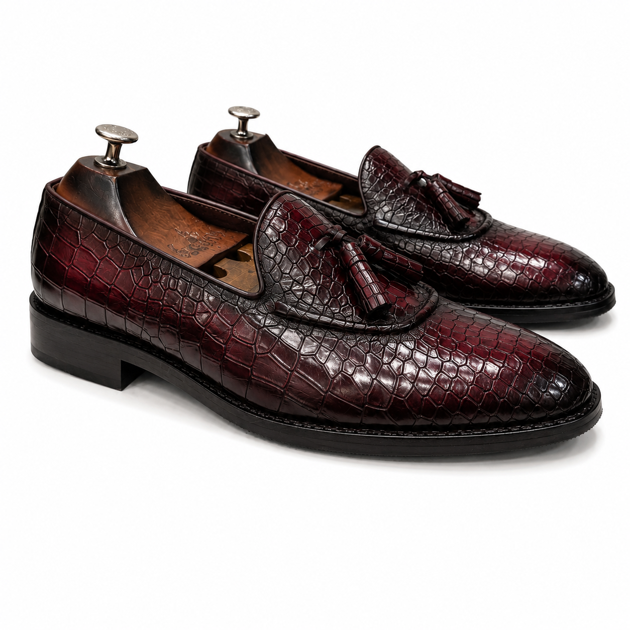 Croc Embossed Tassel Loafers – Oxblood Burgundy