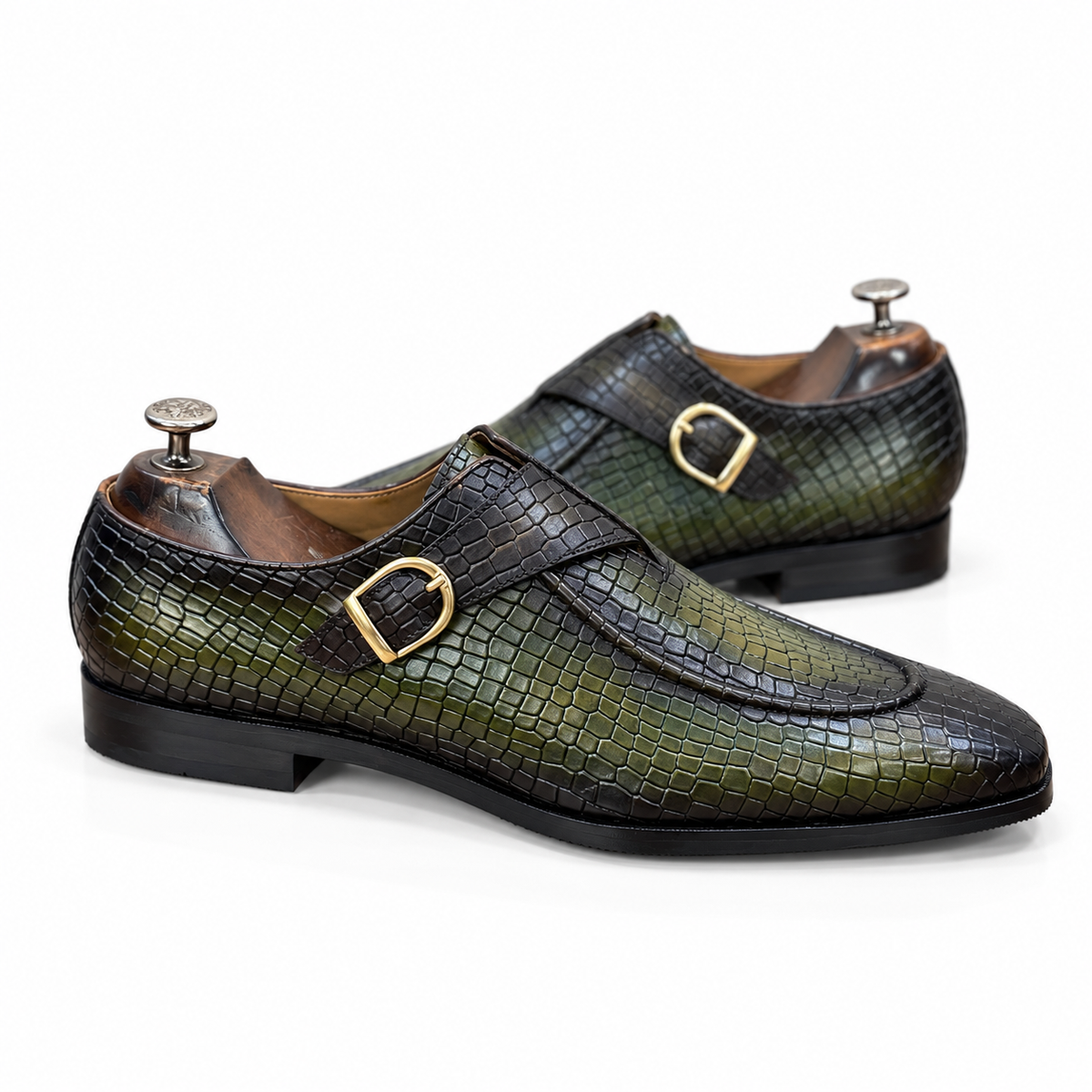 Saalvi Veridian Croc Monk Loafers