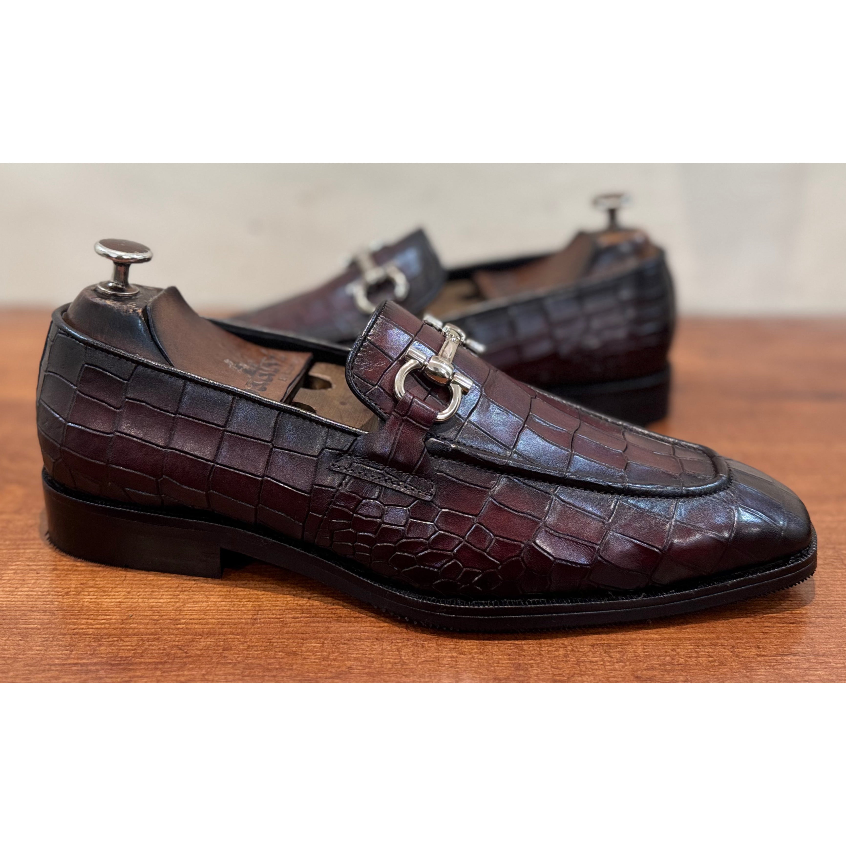 Brown Croco Loafers With Buckle