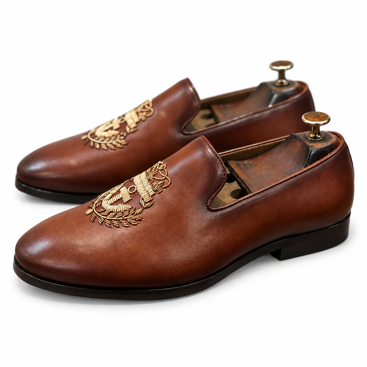 Anchor Royale Brown Embroidered Slip-On Shoes