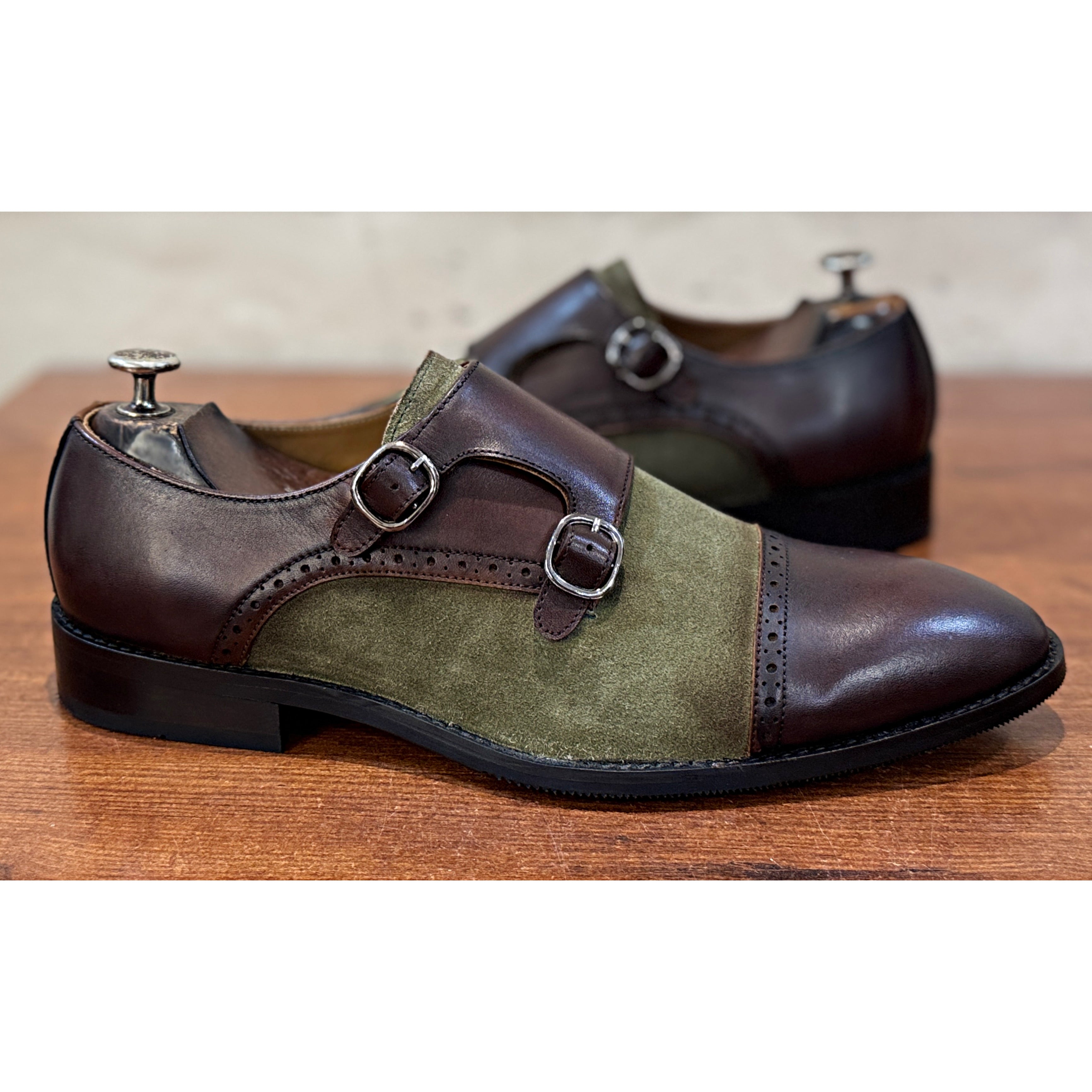 Windsor Heritage Double Monk – Olive Suede & Espresso Brown
