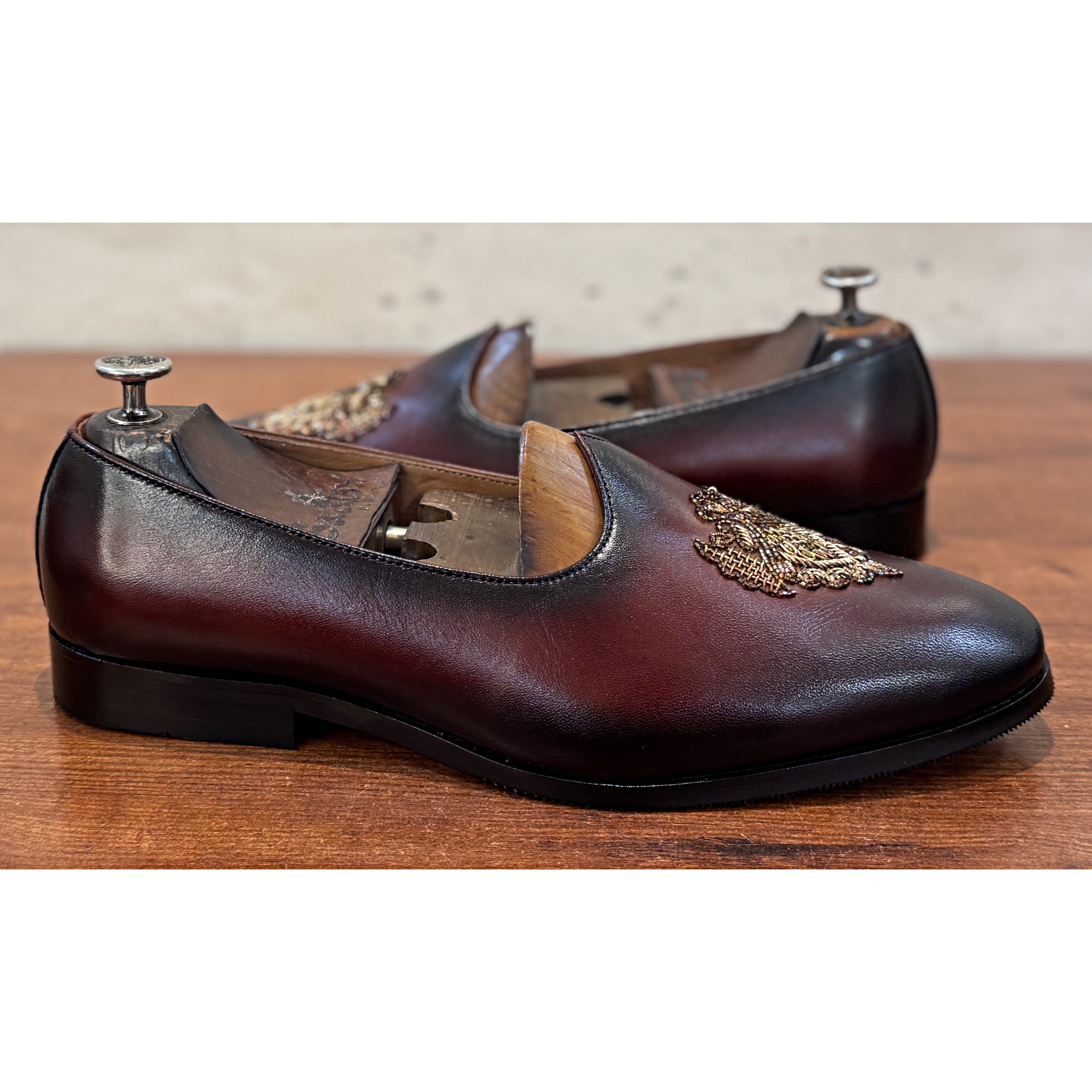 The Regal Crest Slipper – Burgundy Luxury Embroidered Loafers