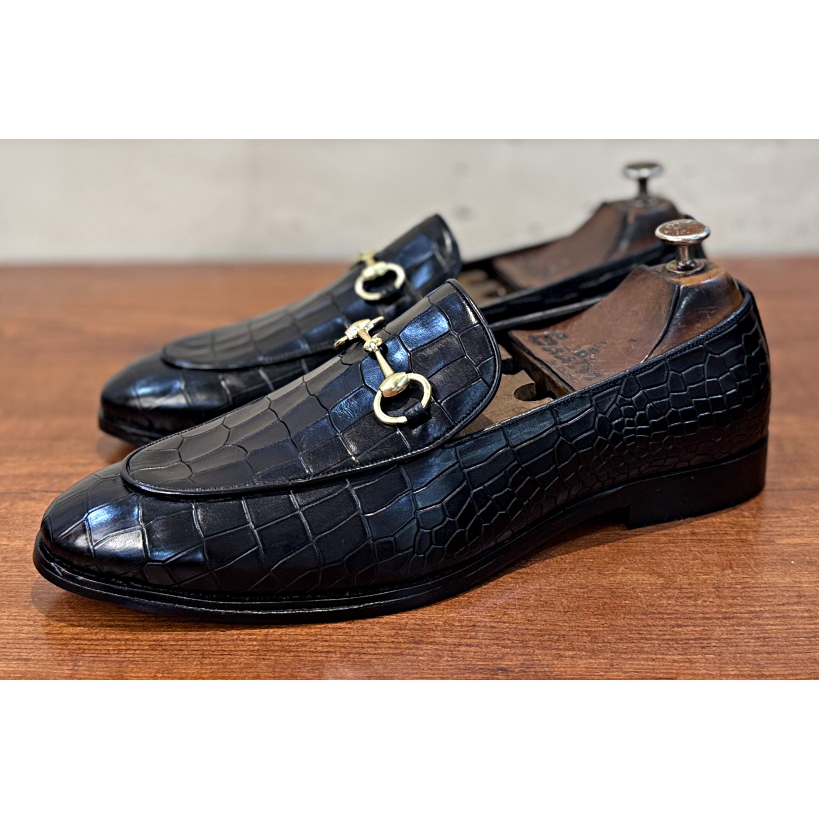 Horsebit Loafers - Croco Blk