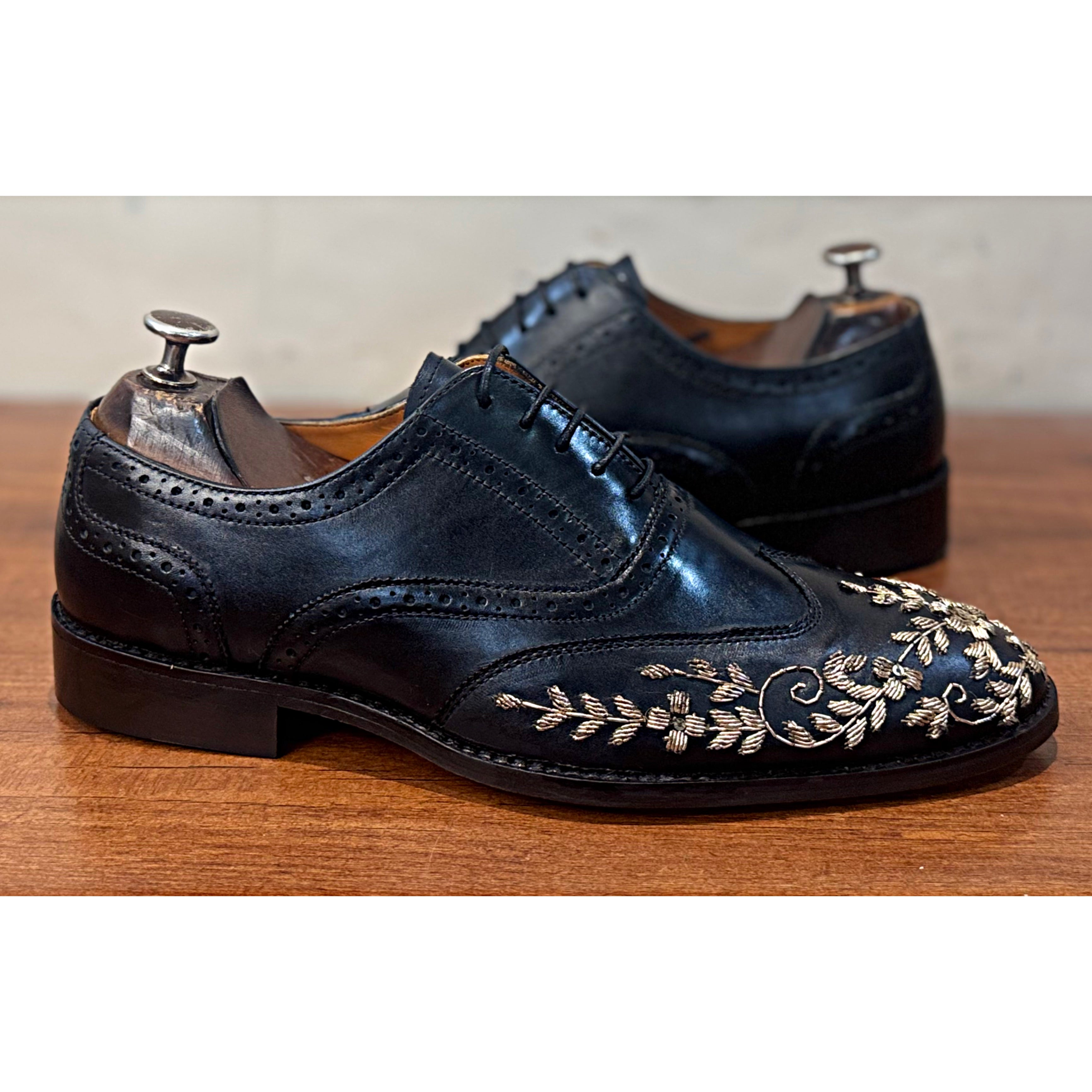 Golden Zardosi Wingtip Black Lace ups